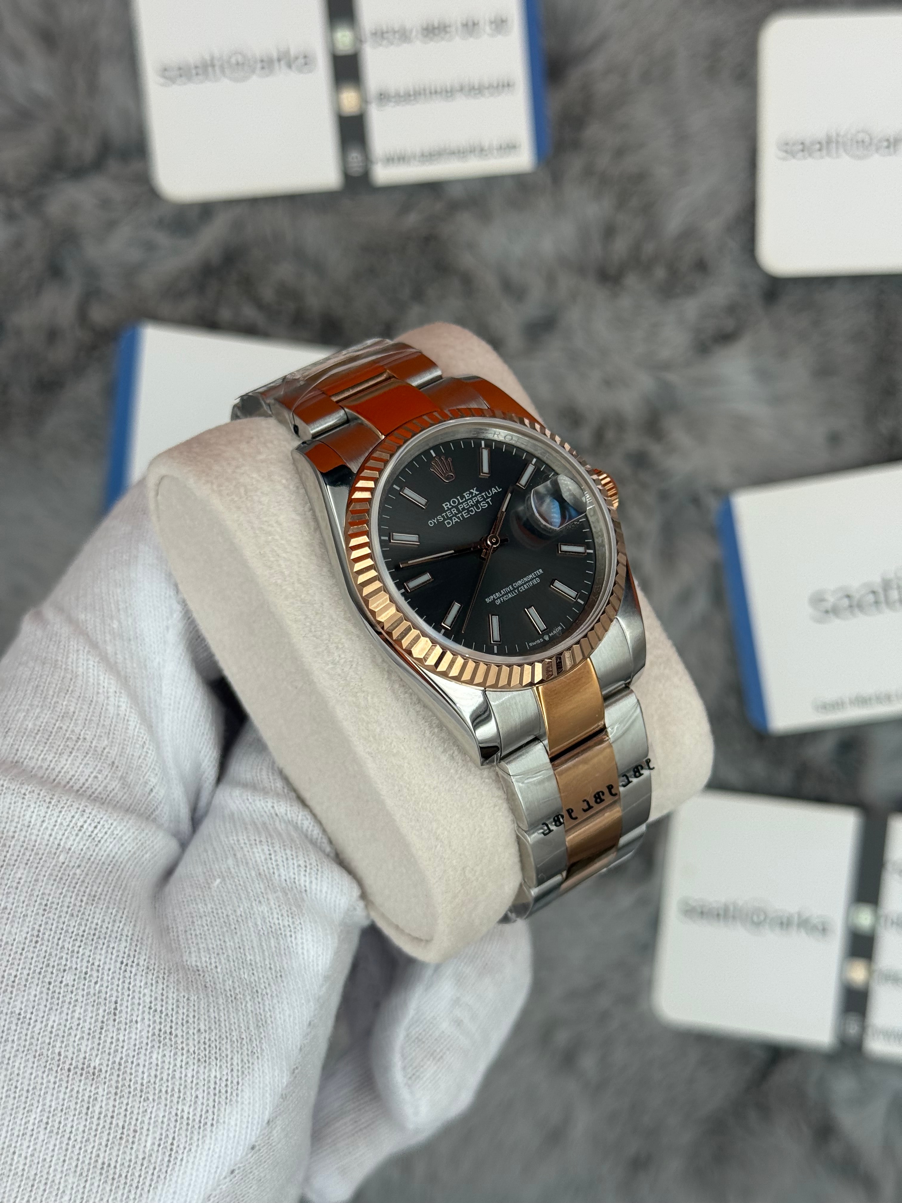 ROLEX Datejust 36mm gri kardan silver kasa rose silver oyster kordon 