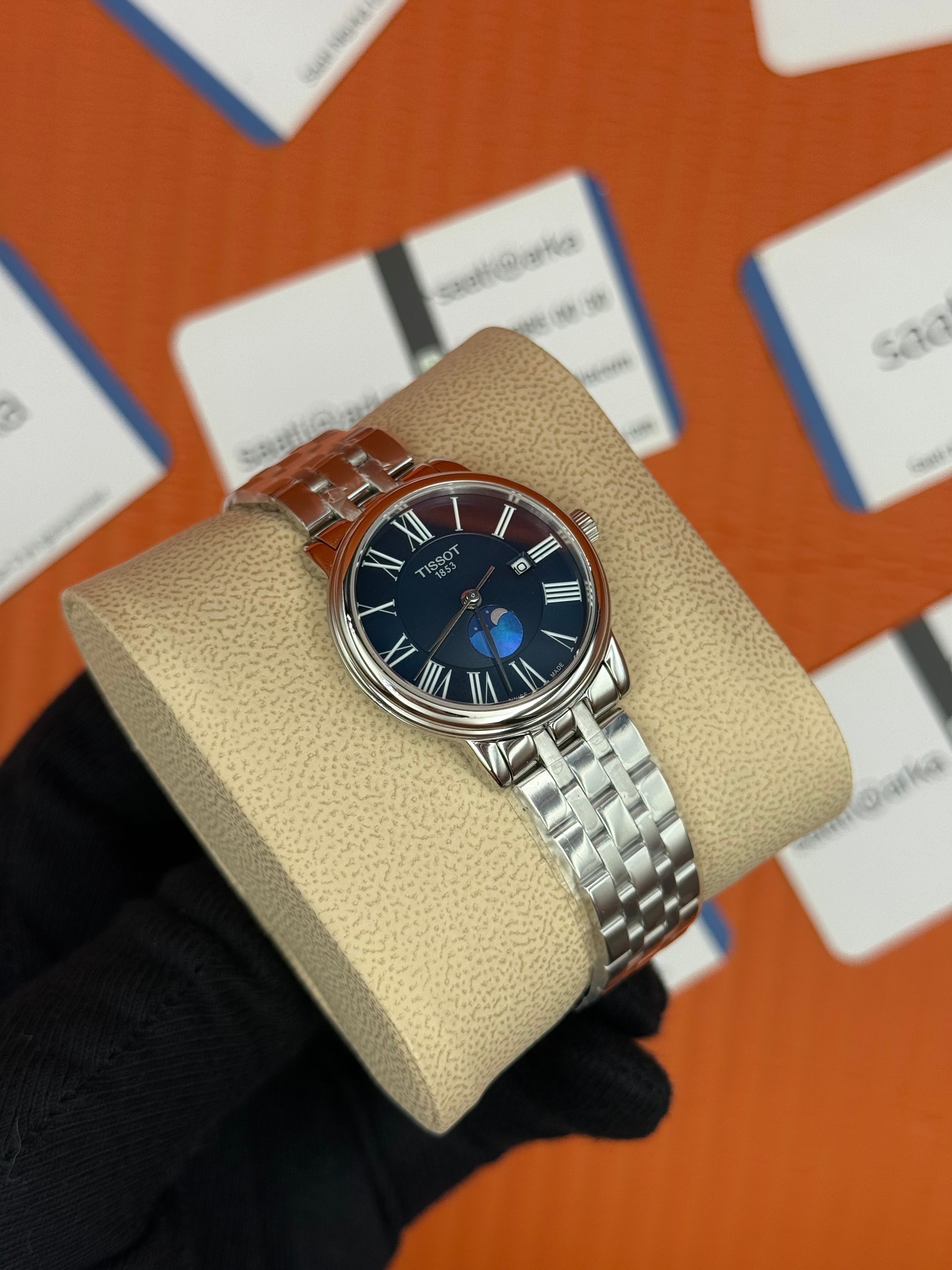 TISSOT carson premium gent monnphase mavi kadran silver kasa kordon kadın kol saati