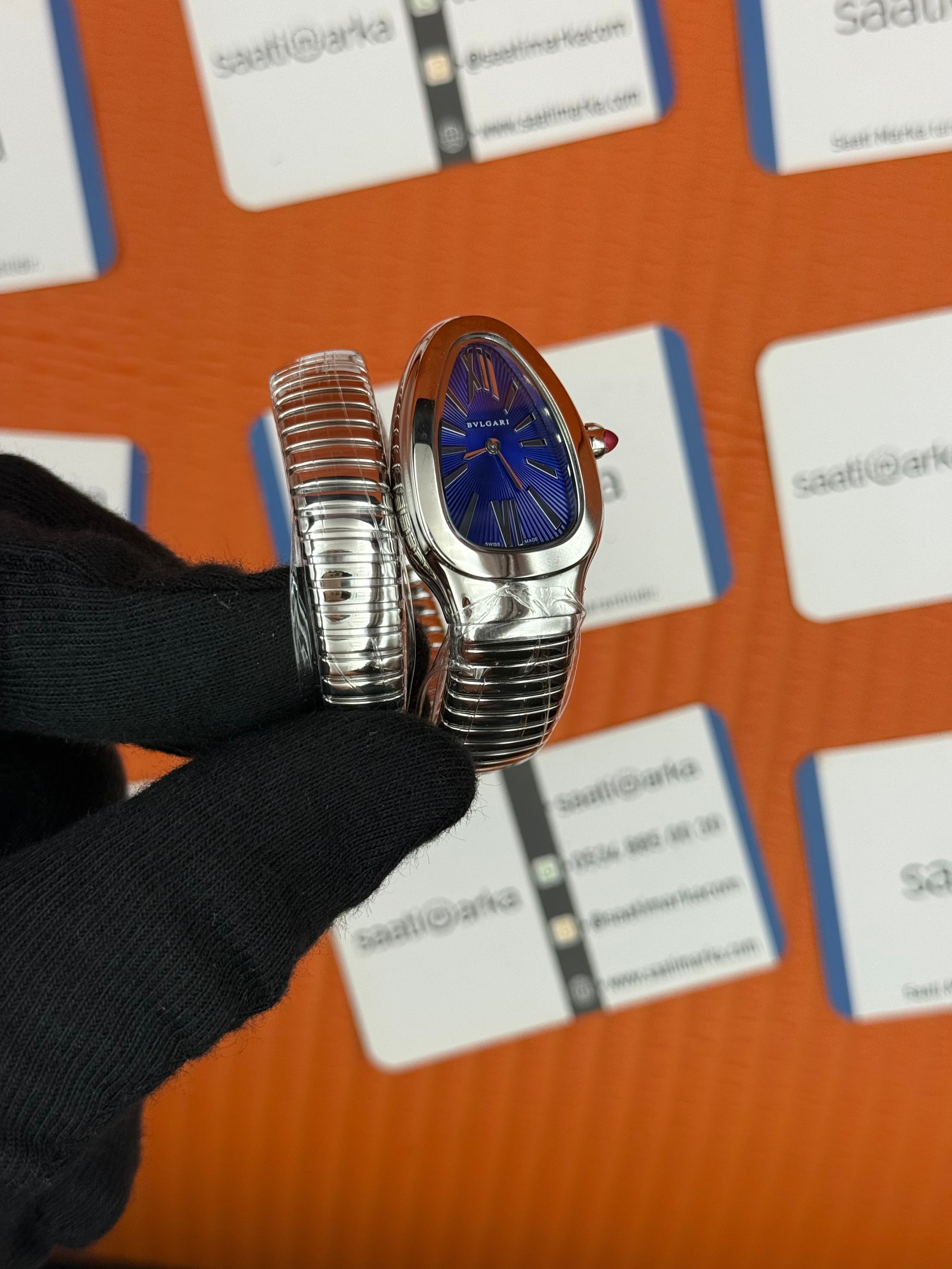 BVLGARİ serpenti tek sarma silver kordon mavi kadran kadın kol saati