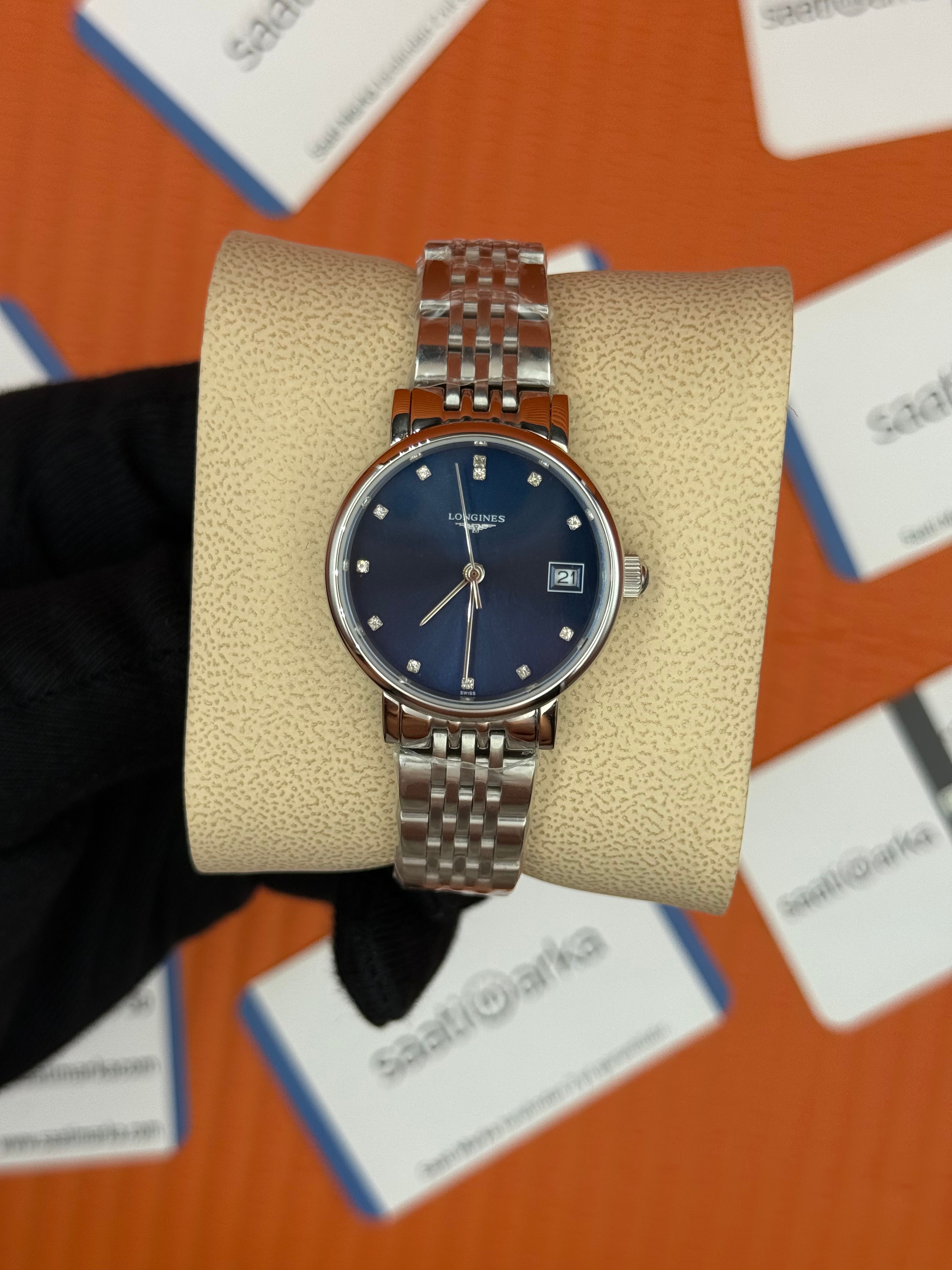 LONGINES L431049976 mavi baget taşlı kadran silver kasa kordon 29mm 
