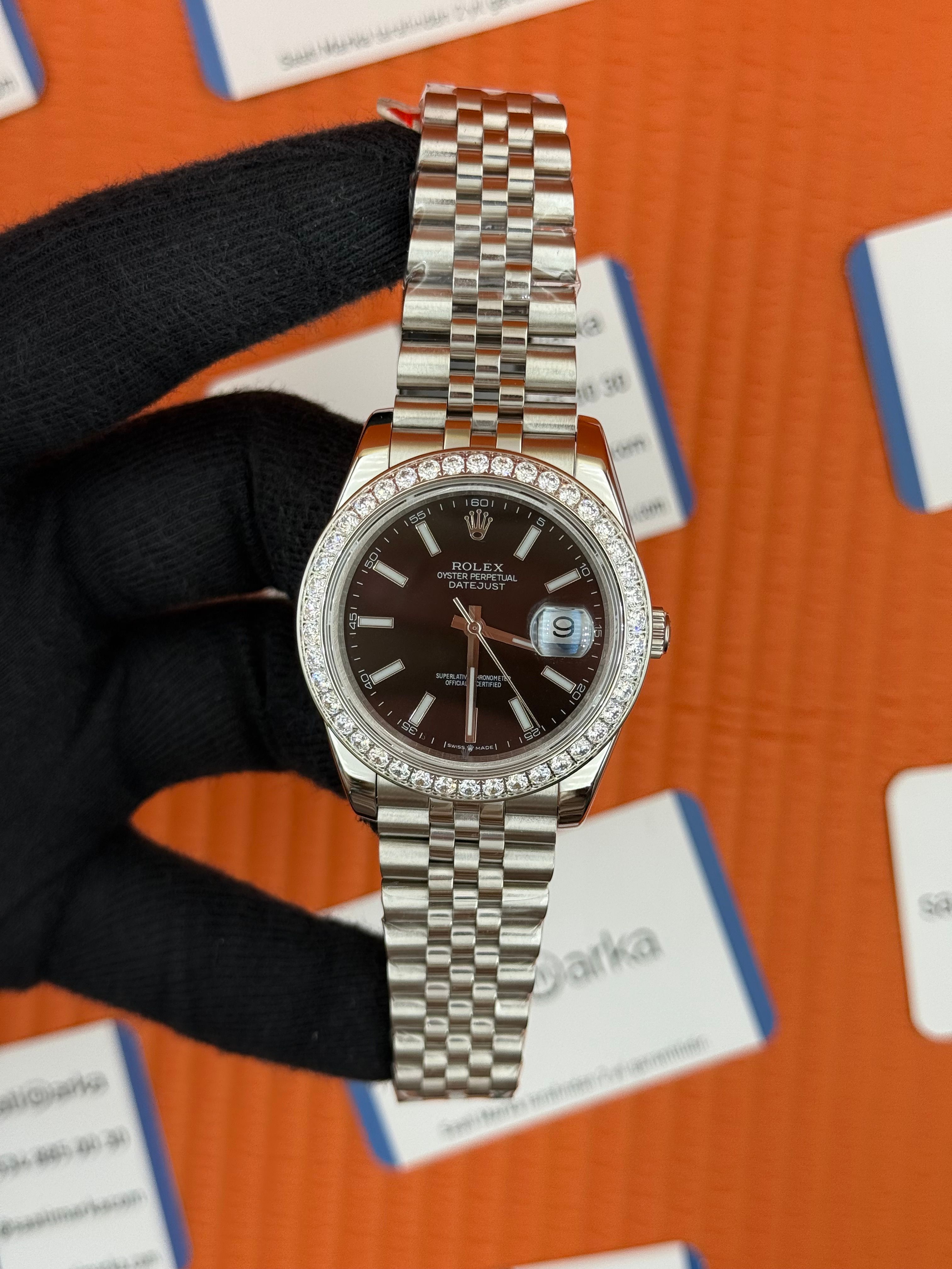 ROLEX Datejust taşlı bezel black dial silver jubilee kordon