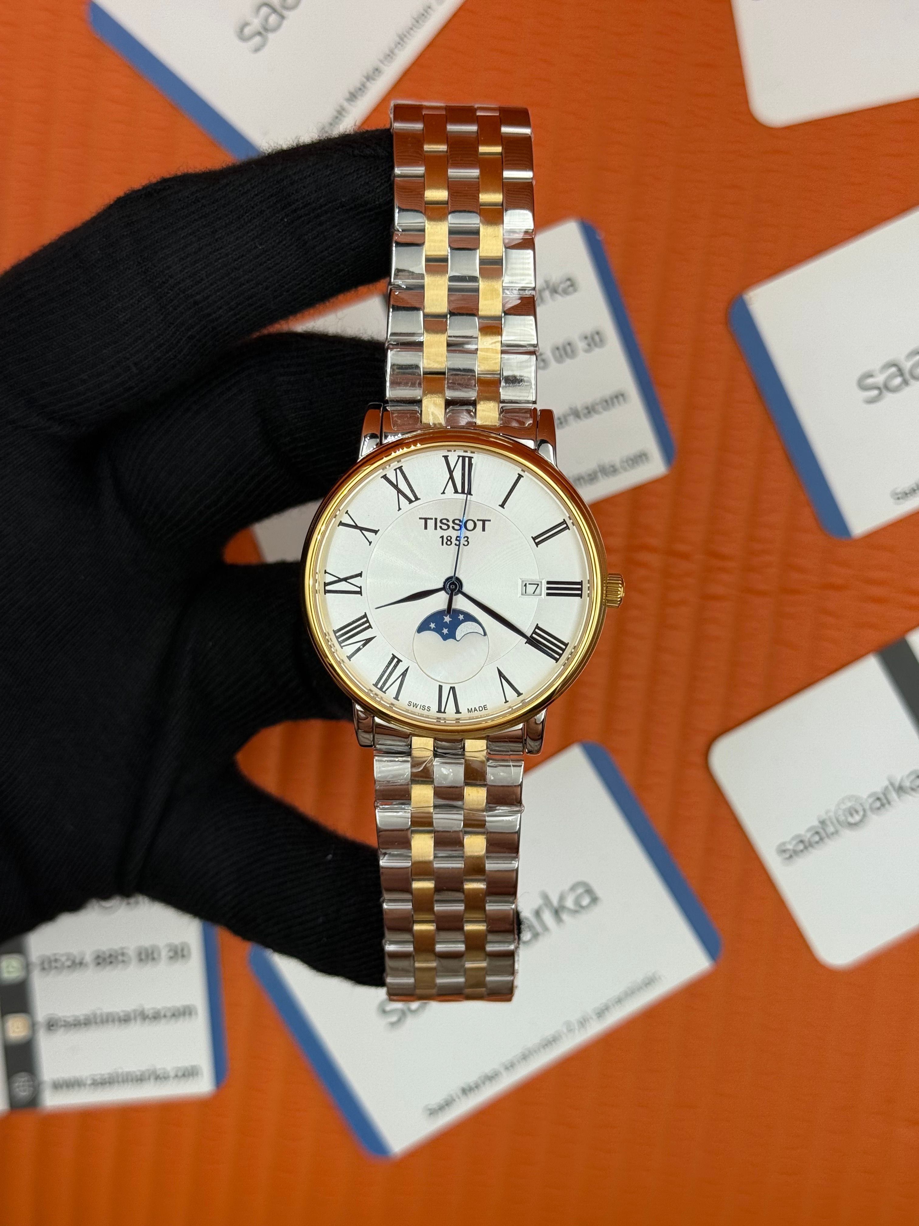 TISSOT carson premium gent moonphase beyaz kadran gold silver jubilee kordon erkek kol saati 
