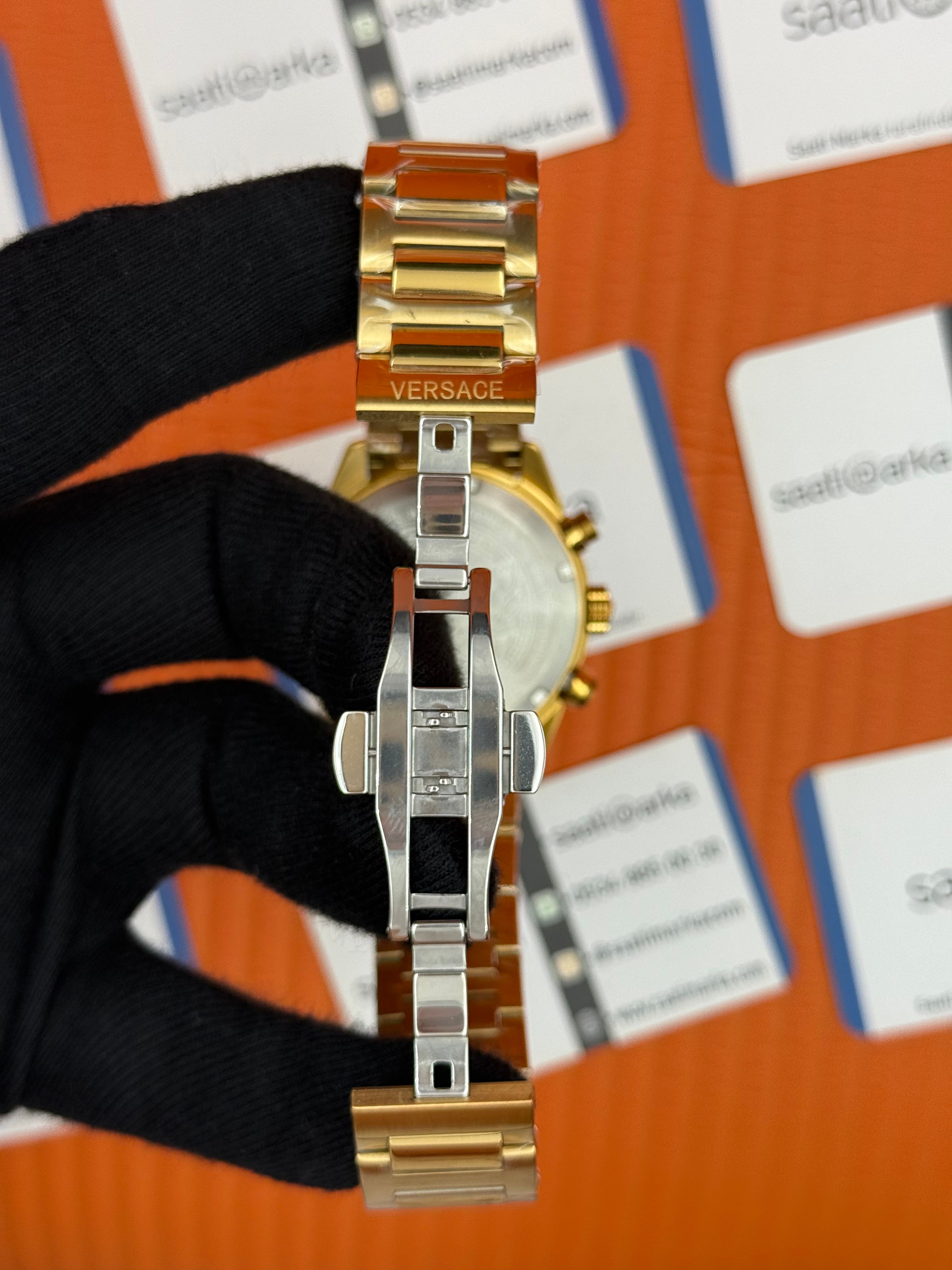 VERSACE siyah kadran gold kasa kordon siyah bezel erkek kol saati
