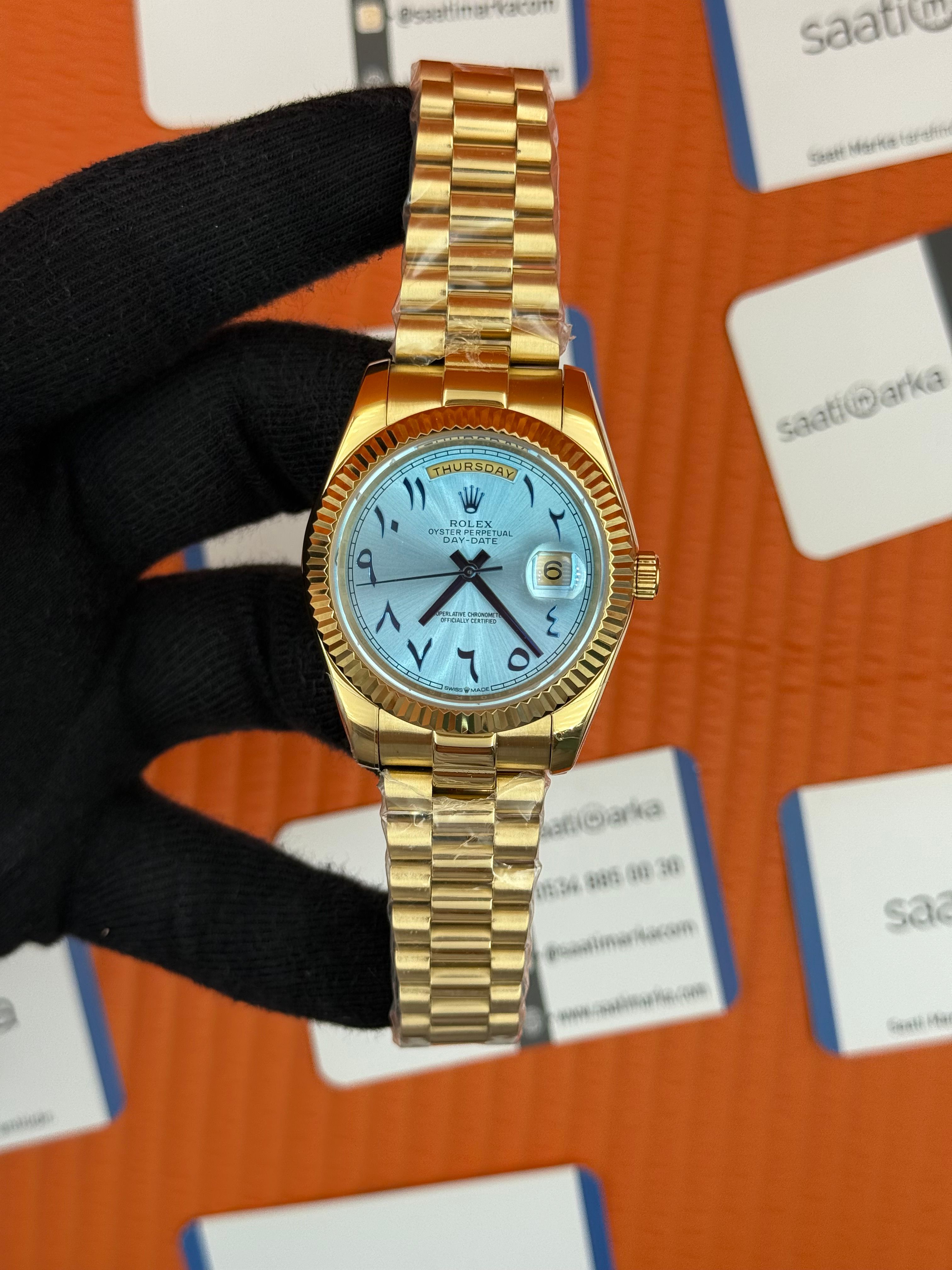 ROLEX Day Date arapça rakamlı buz mavisi kadran gold president kordon