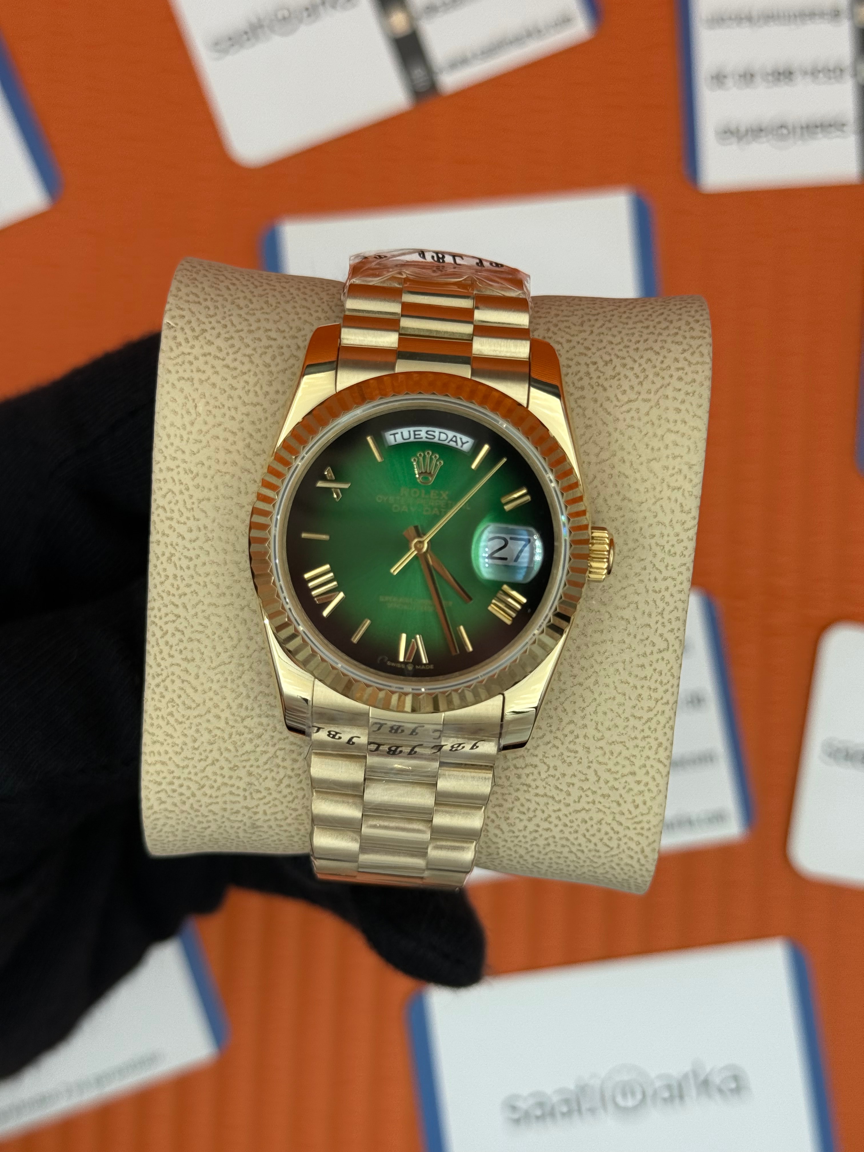 ROELX day date 36mm yeşil siyah kadran president kordon