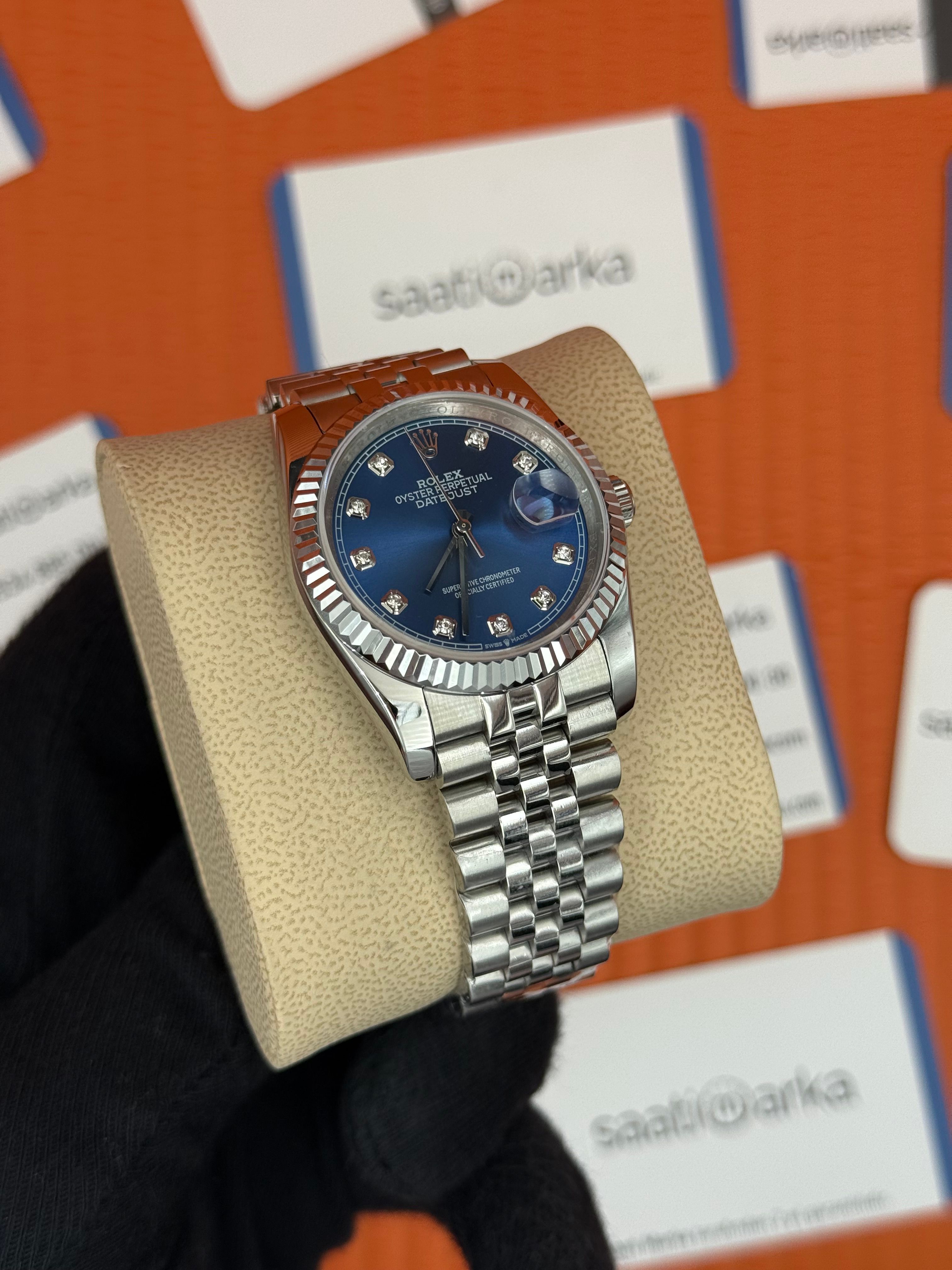 ROLEX datejust 36mm mavi baget taşlı kadran jubilee kordon