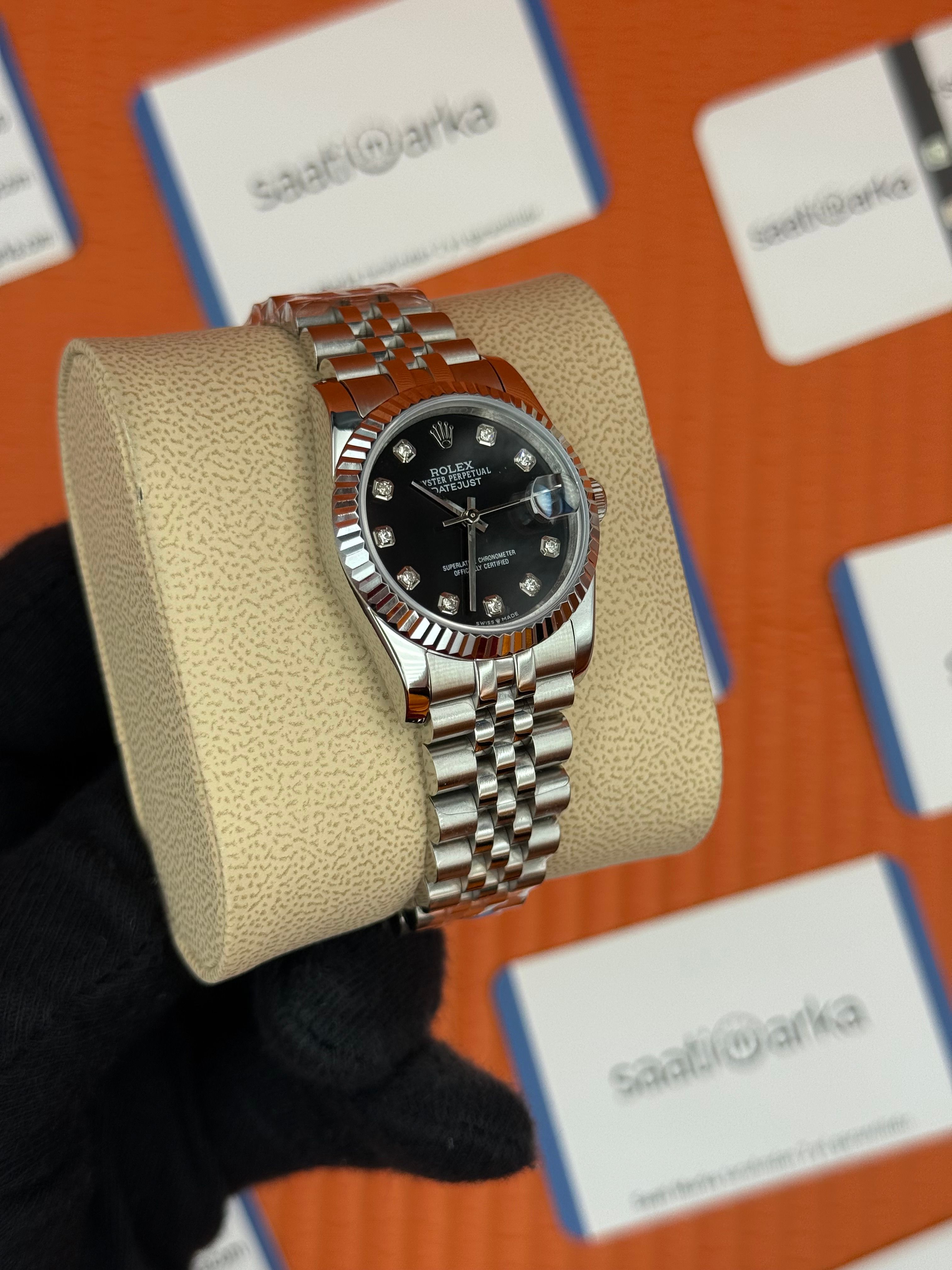 ROLEX datejust 31mm siyah baget taşlı kadran silver jubilee kordon