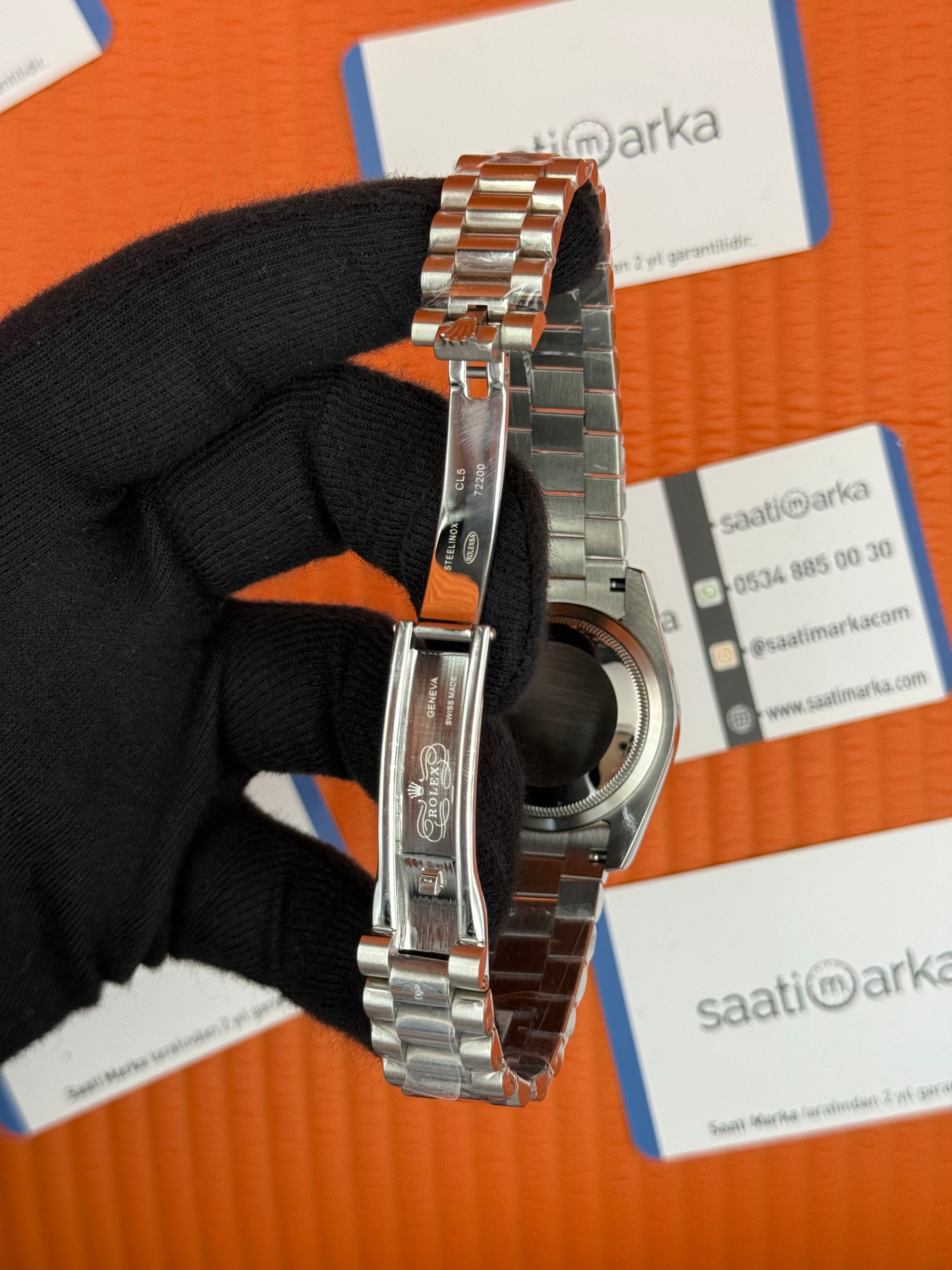 ROELX day date 36mm pembe roma rakamlı kadran silver kasa kordon president 