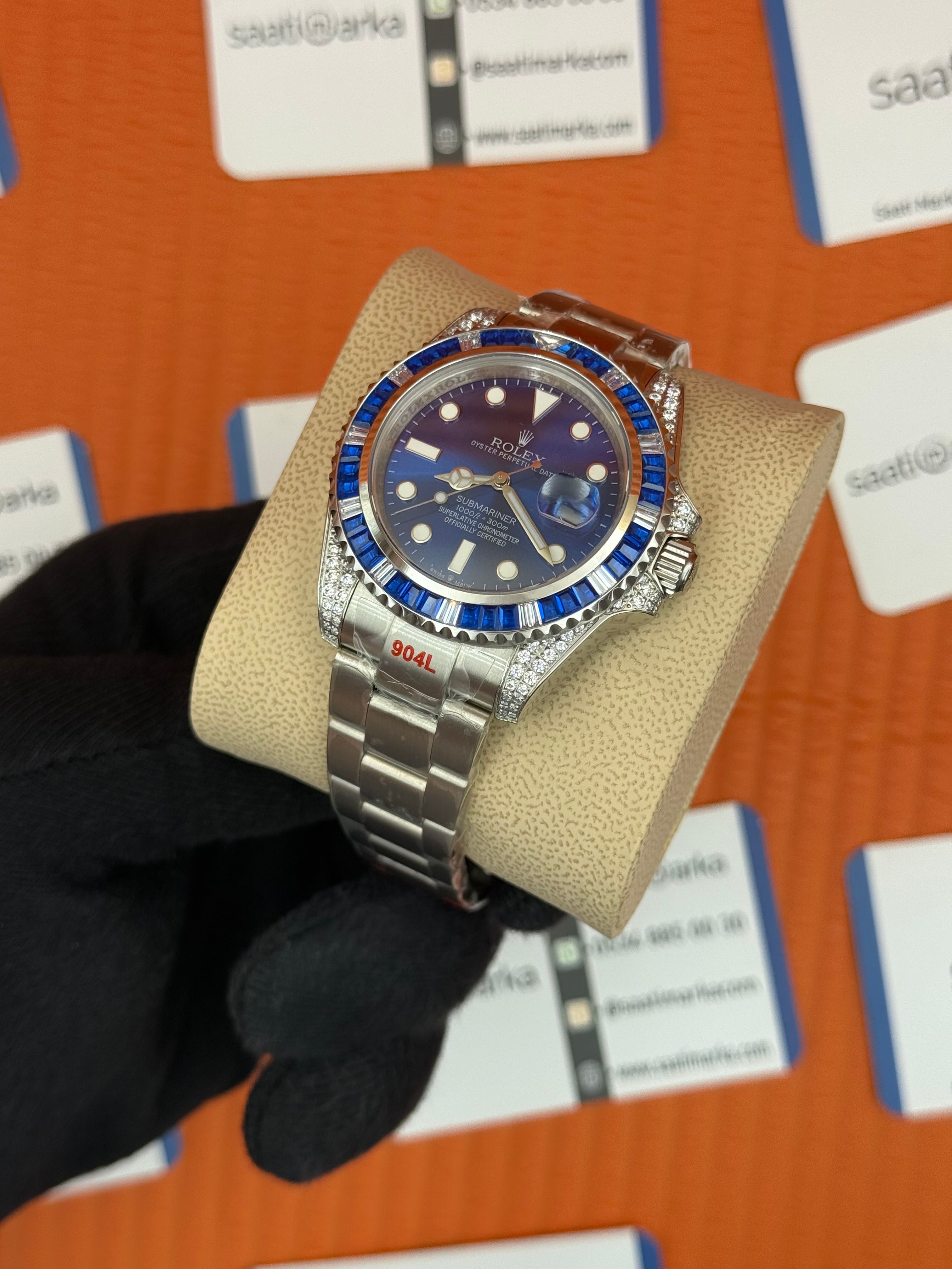 ROLEX Submariner taşlı bezel blue dial silver oyster kordon