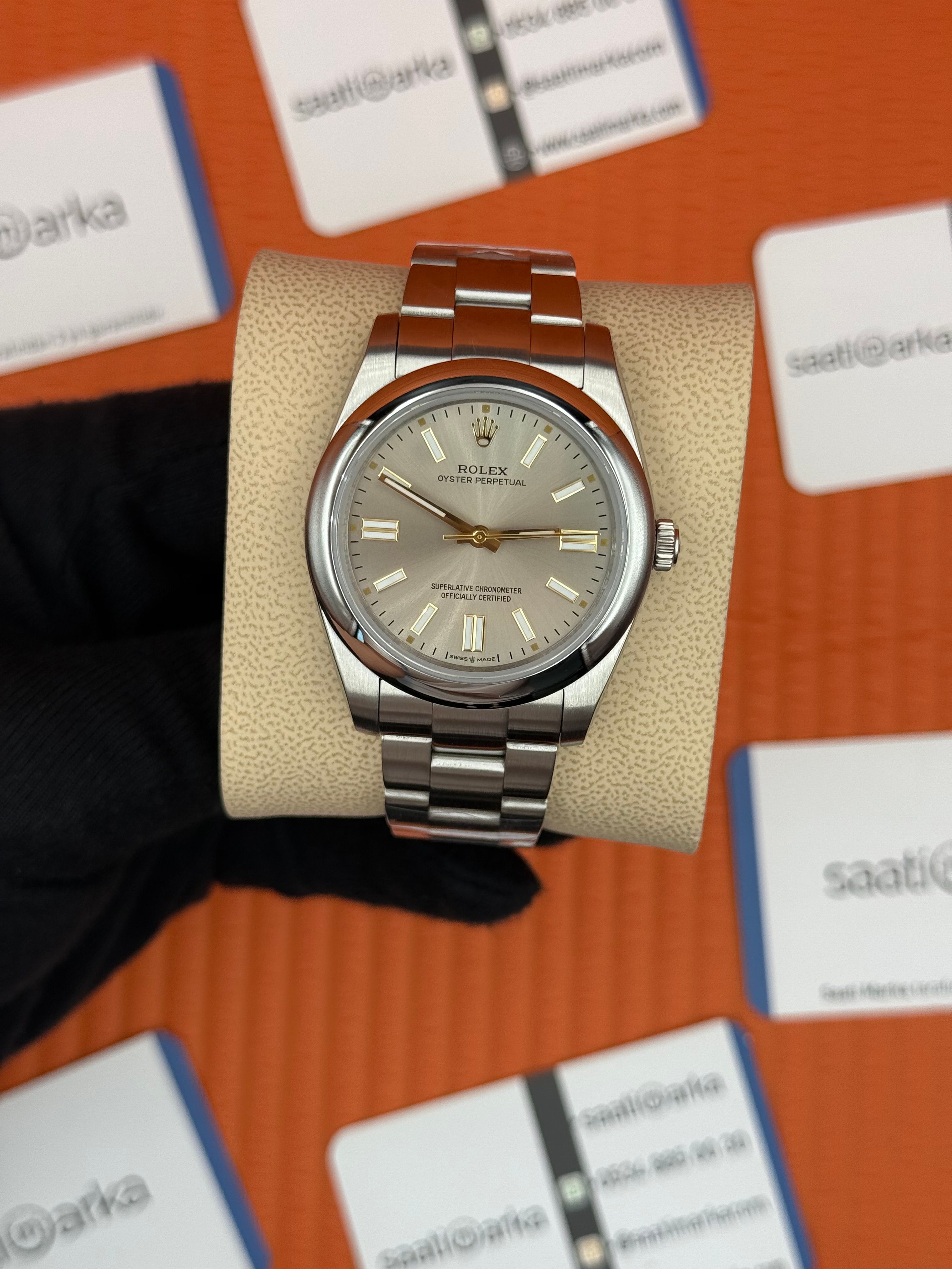 ROLEX OYSTER Perpetual gray dial silver kasa-kordon