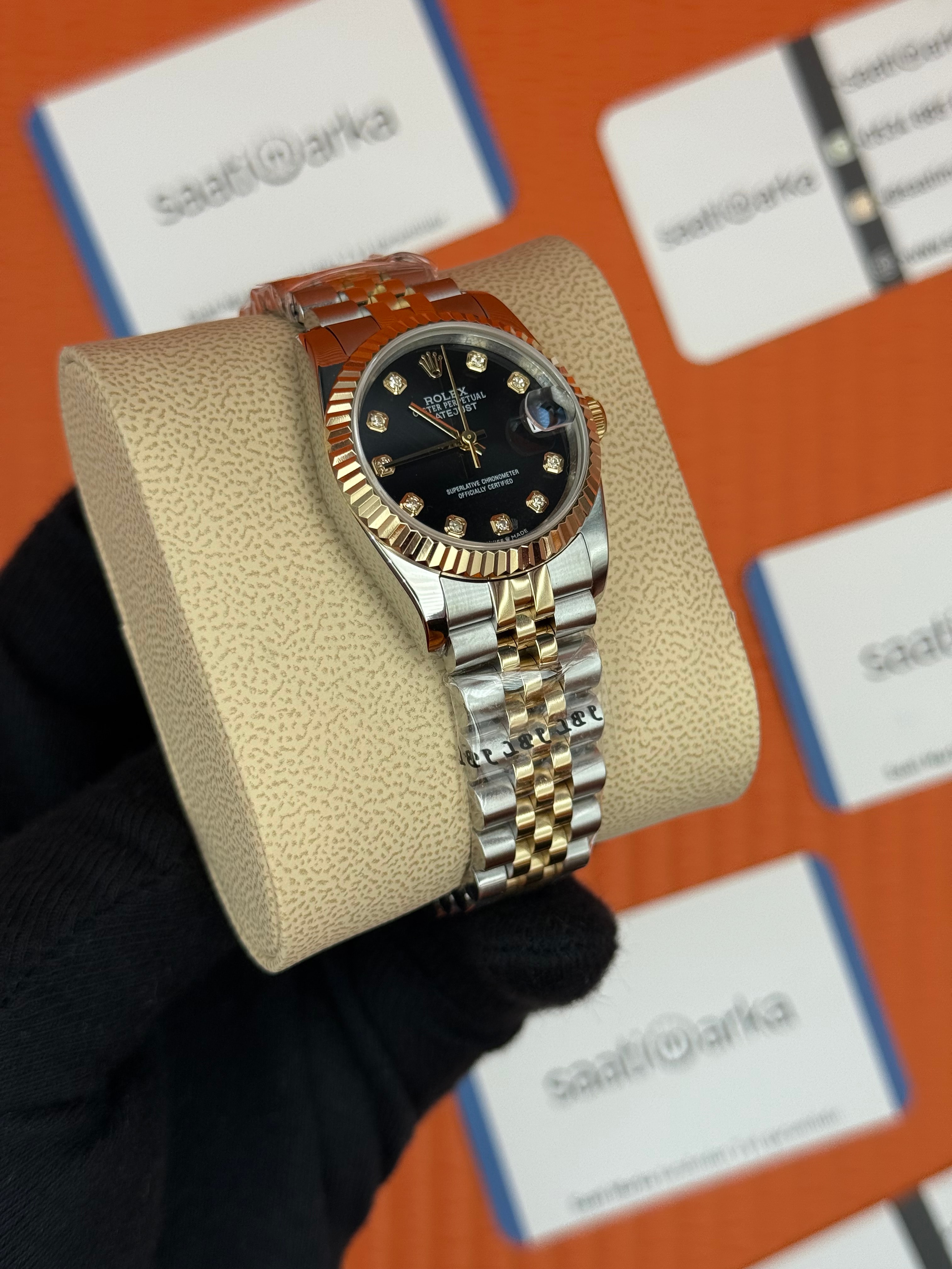 ROELX datejust 31mm siyah baget taşlı kadran gold silver jubilee kordon