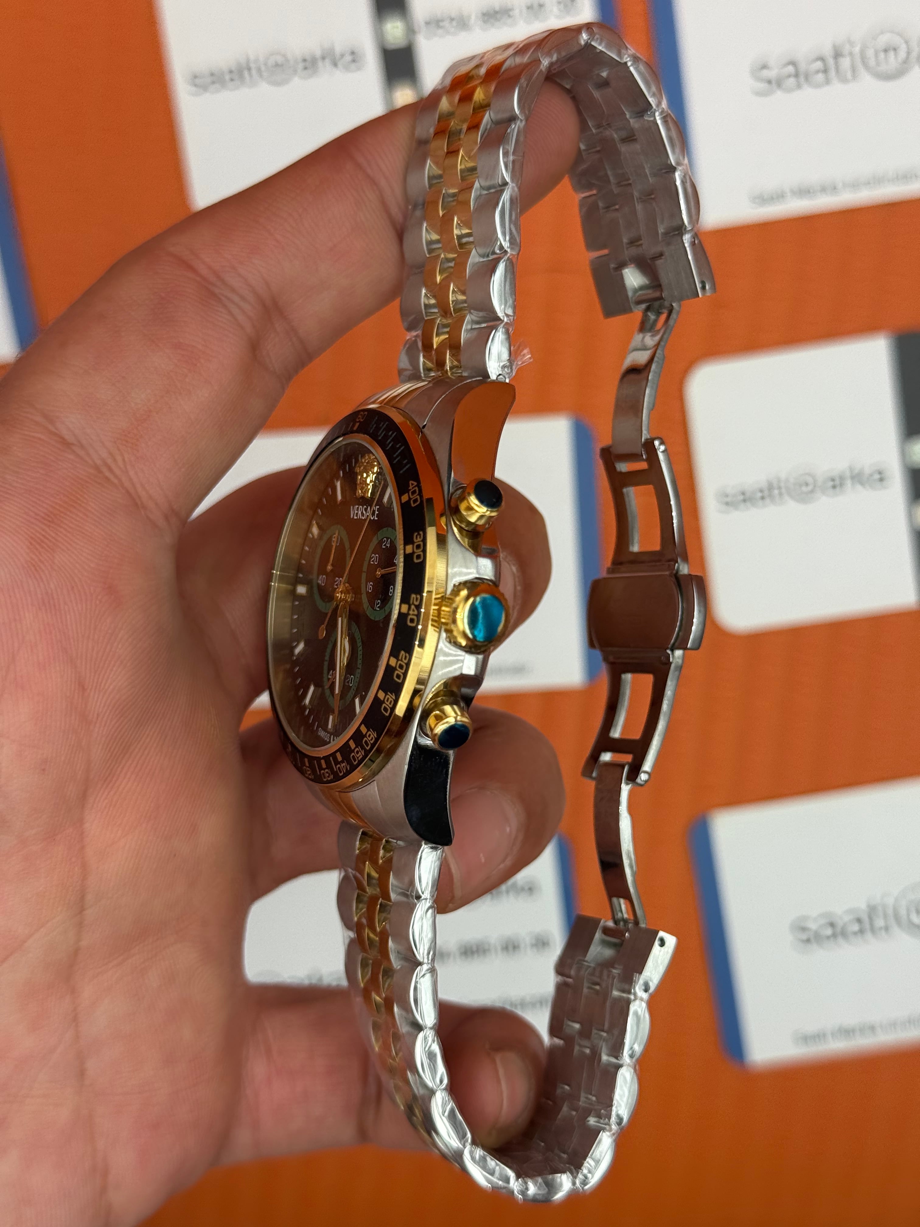 VERSACE siyah kadran gold silver kasa kordon jubilee erkek kol saati