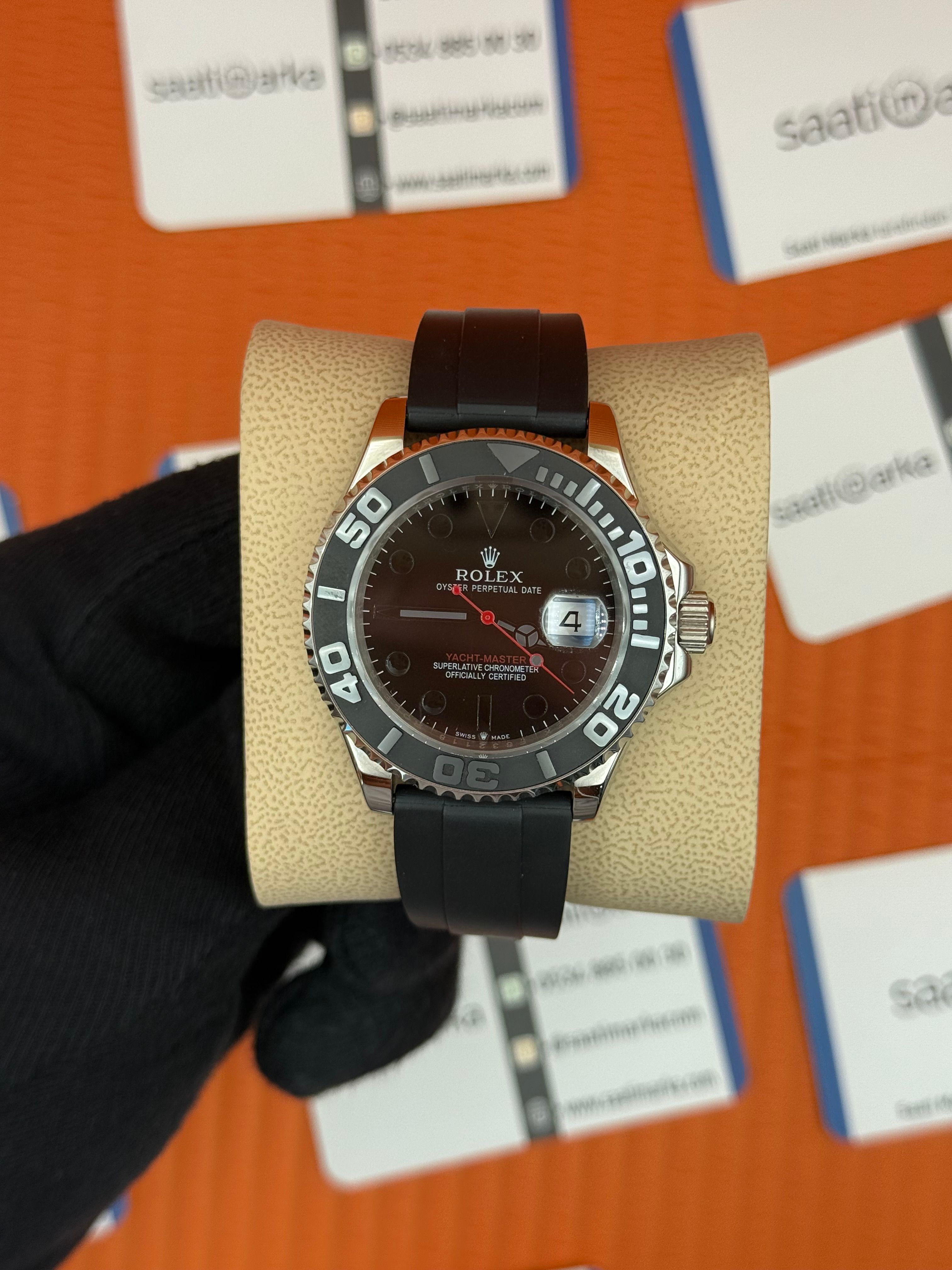 ROLEX Yacht Master black dial kauçuk siyah kordon