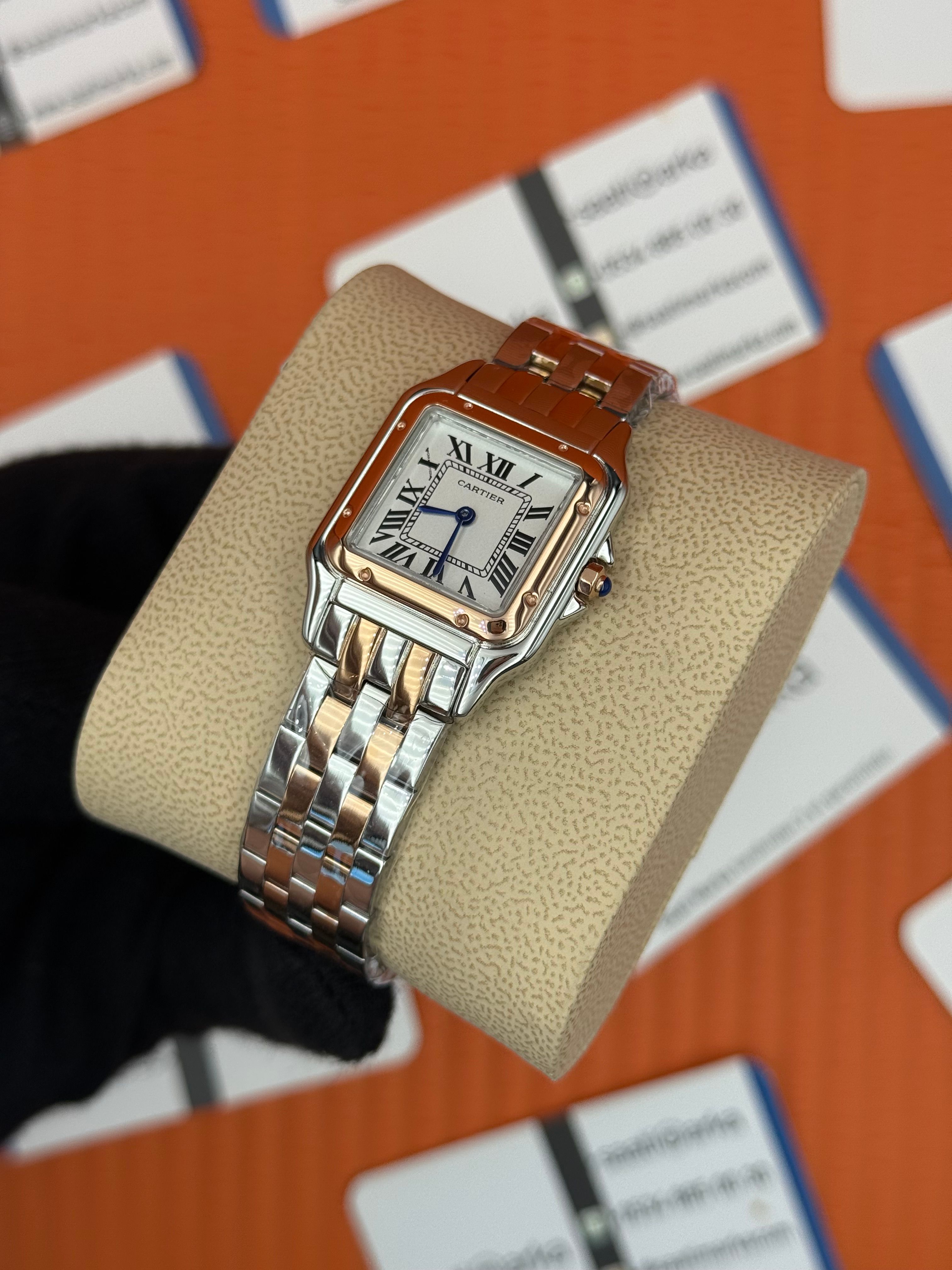 CARTIER Panthere 27mm rose silver kordon silver kasa rose bezel 