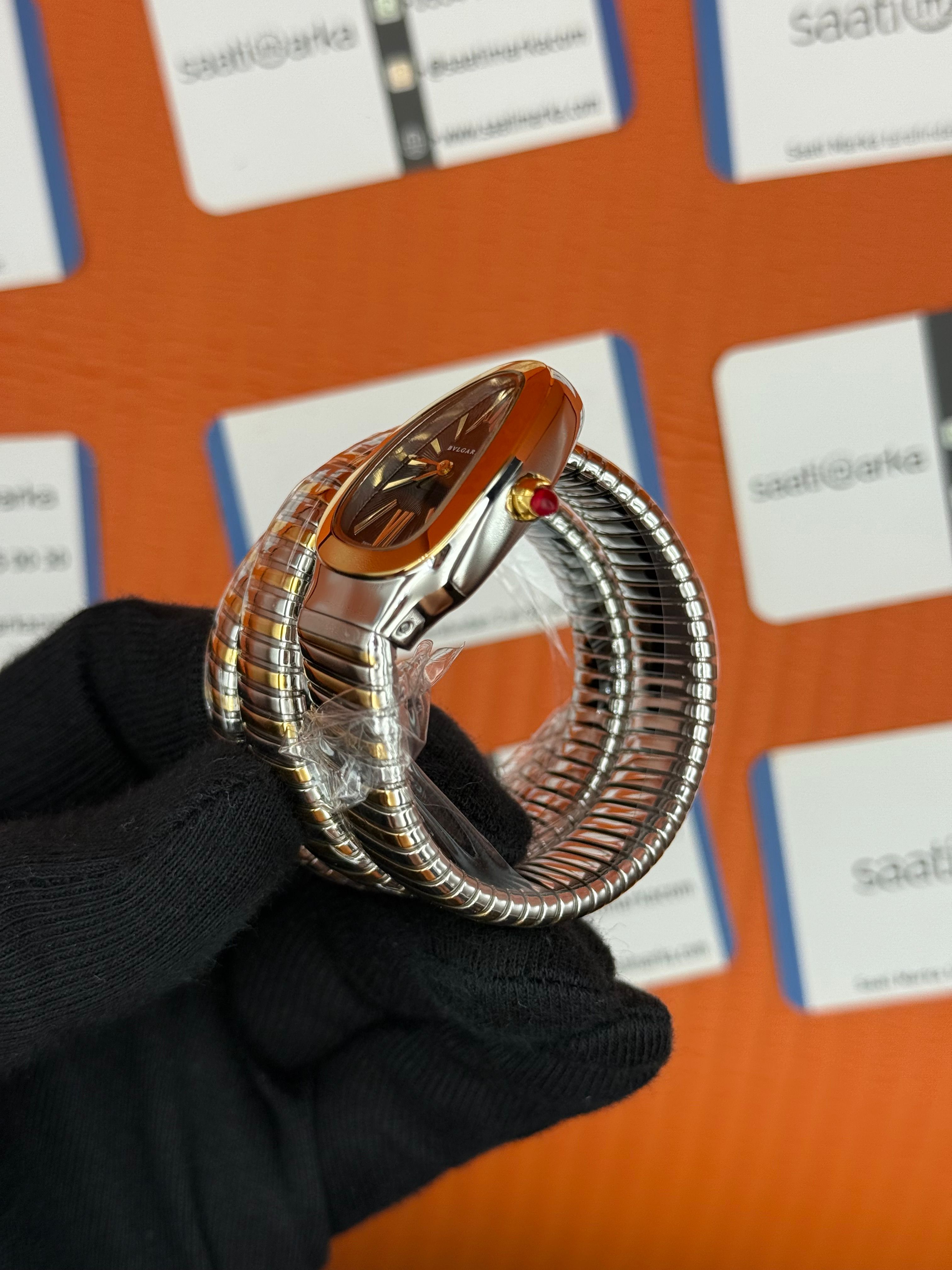 BVLGARİ serpenti çift sarma gold silver kordon siyah kadran kadın kol saati