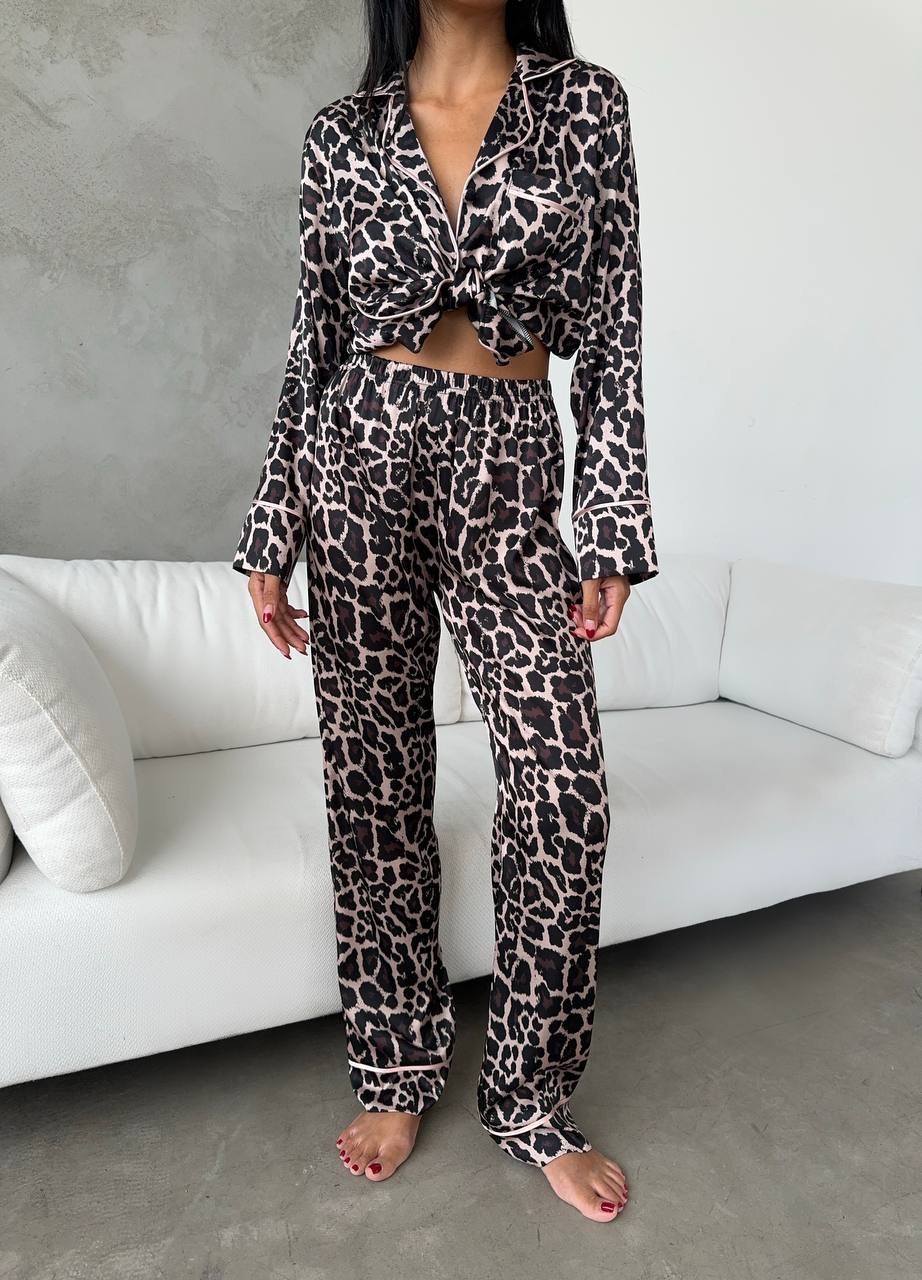 Lüks Mini Leopar Set Pijama Takımı + Hayalet Sütyen
