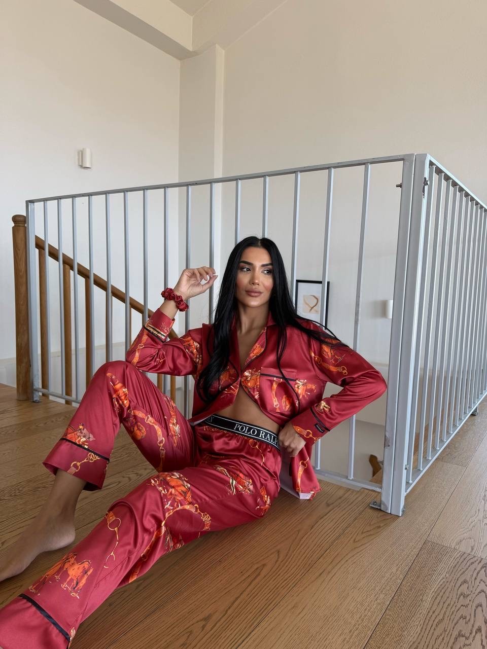 Lüks Kırmızı Saten Uzun Pijama Takımı