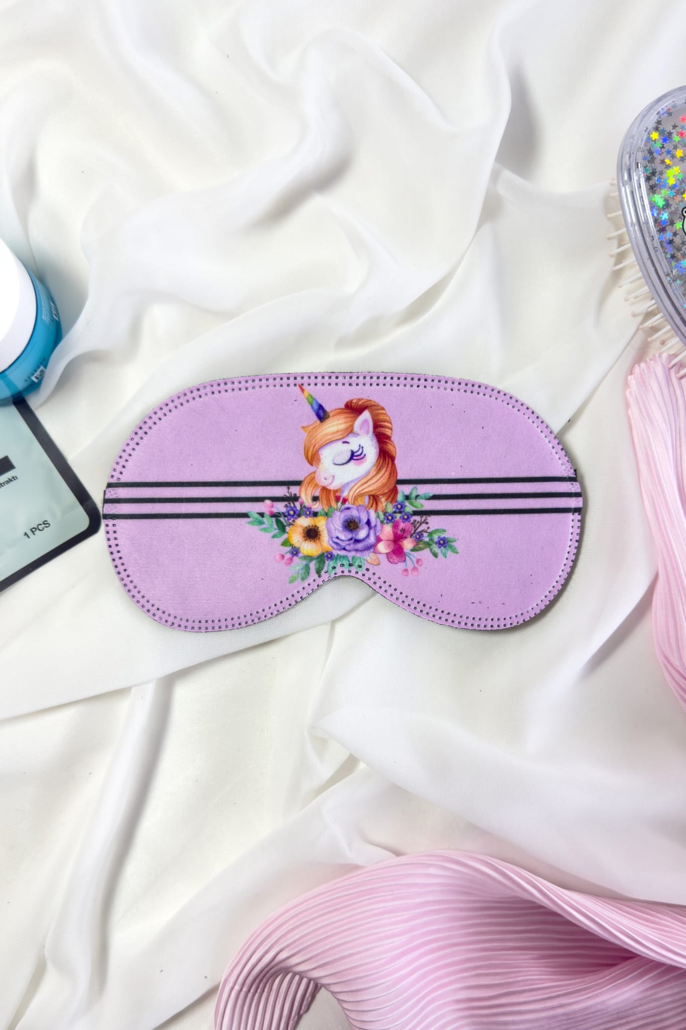 Lila Unicorn Desenli Uyku Göz Bandı