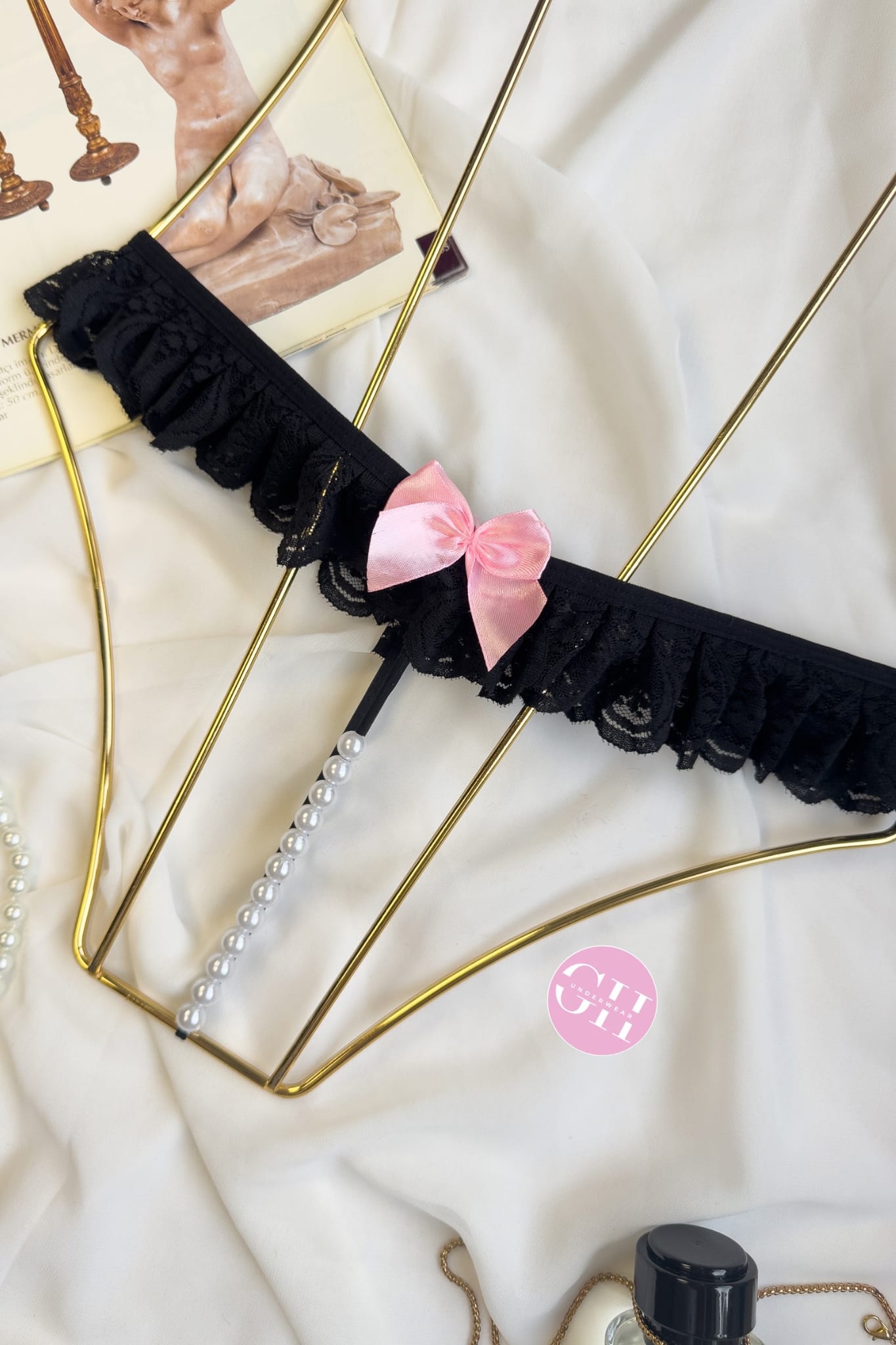 Siyah Dantel Full İncili String