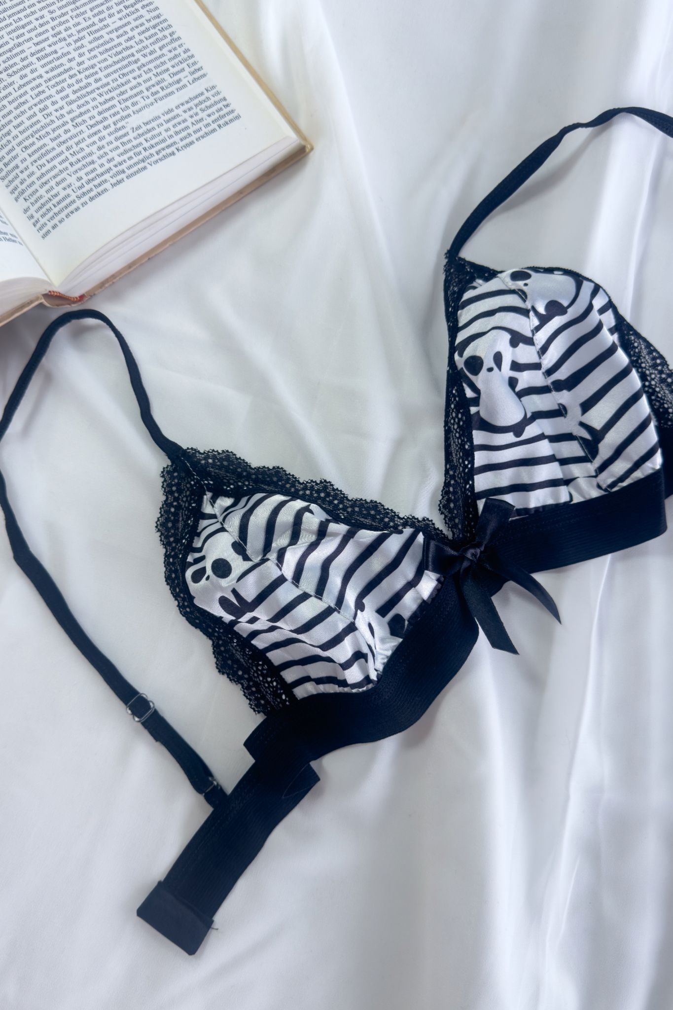 Saten Çizgili Panda Desenli Pijama Takımı