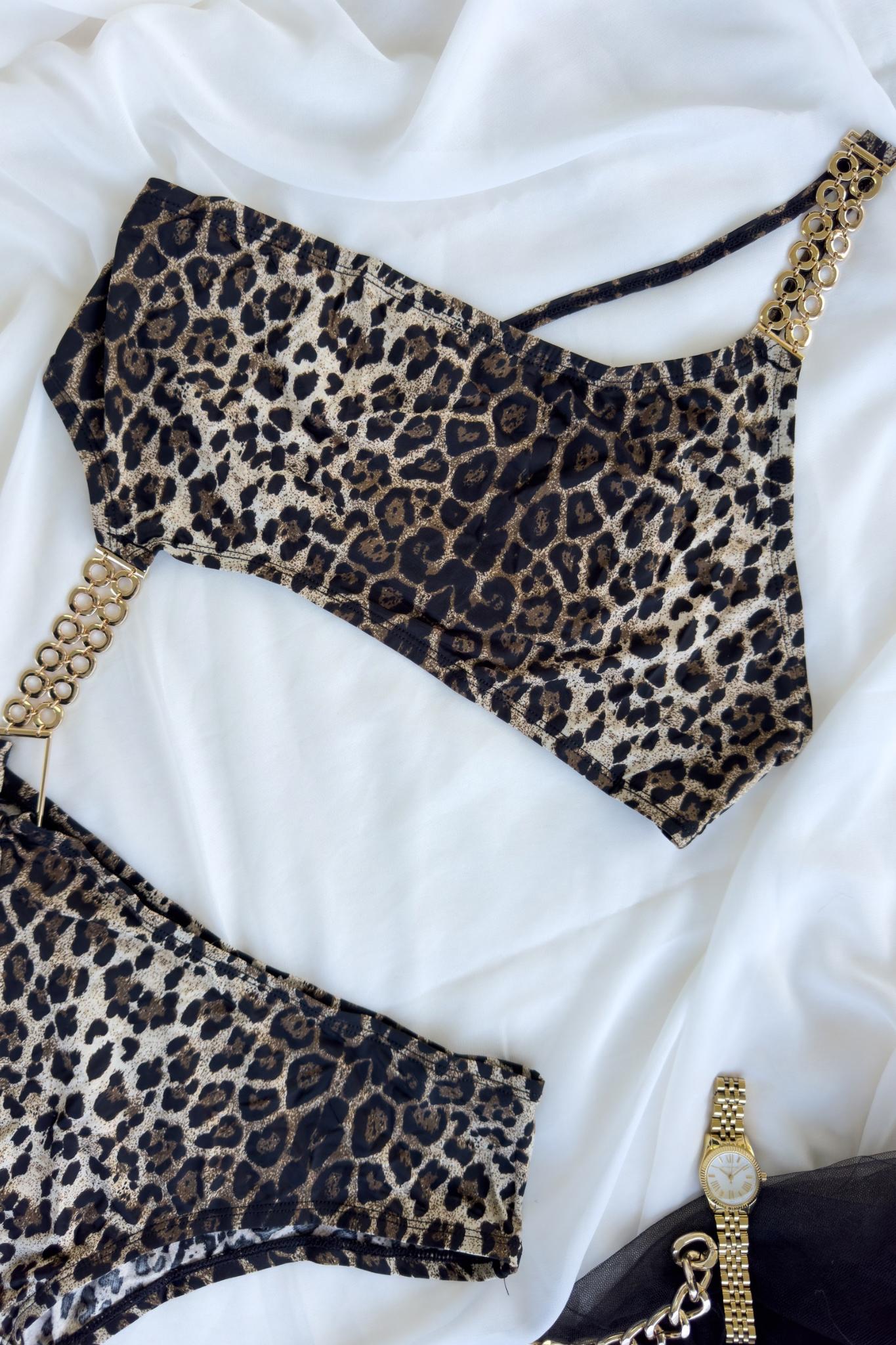 Leopar Desenli Bodysuit
