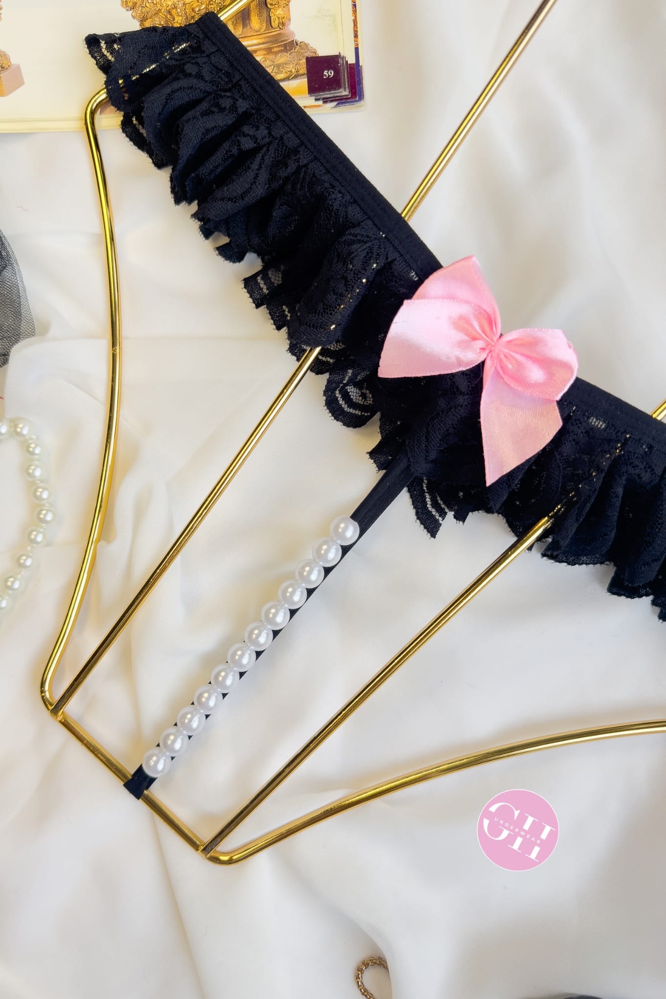 Siyah Dantel Full İncili String