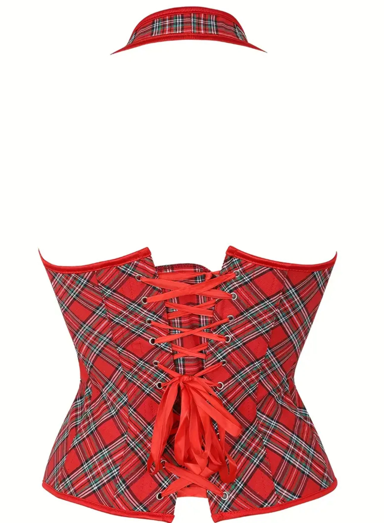 Kırmızı Ekose Vintage Korse