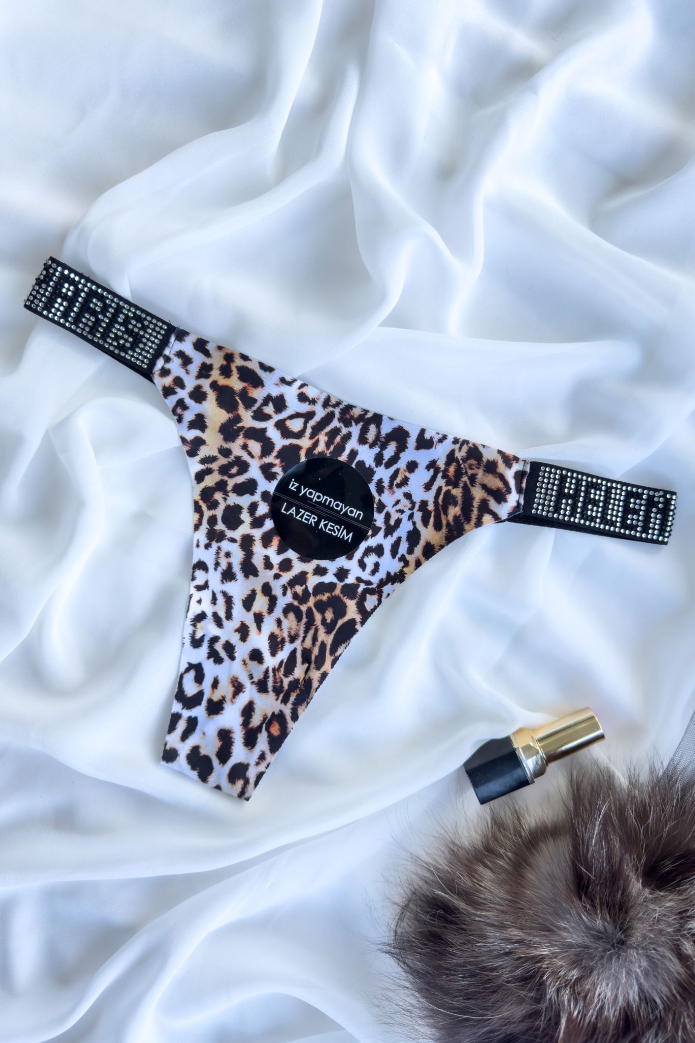 Lazer Kesim Leopar Desenli String - Tanga