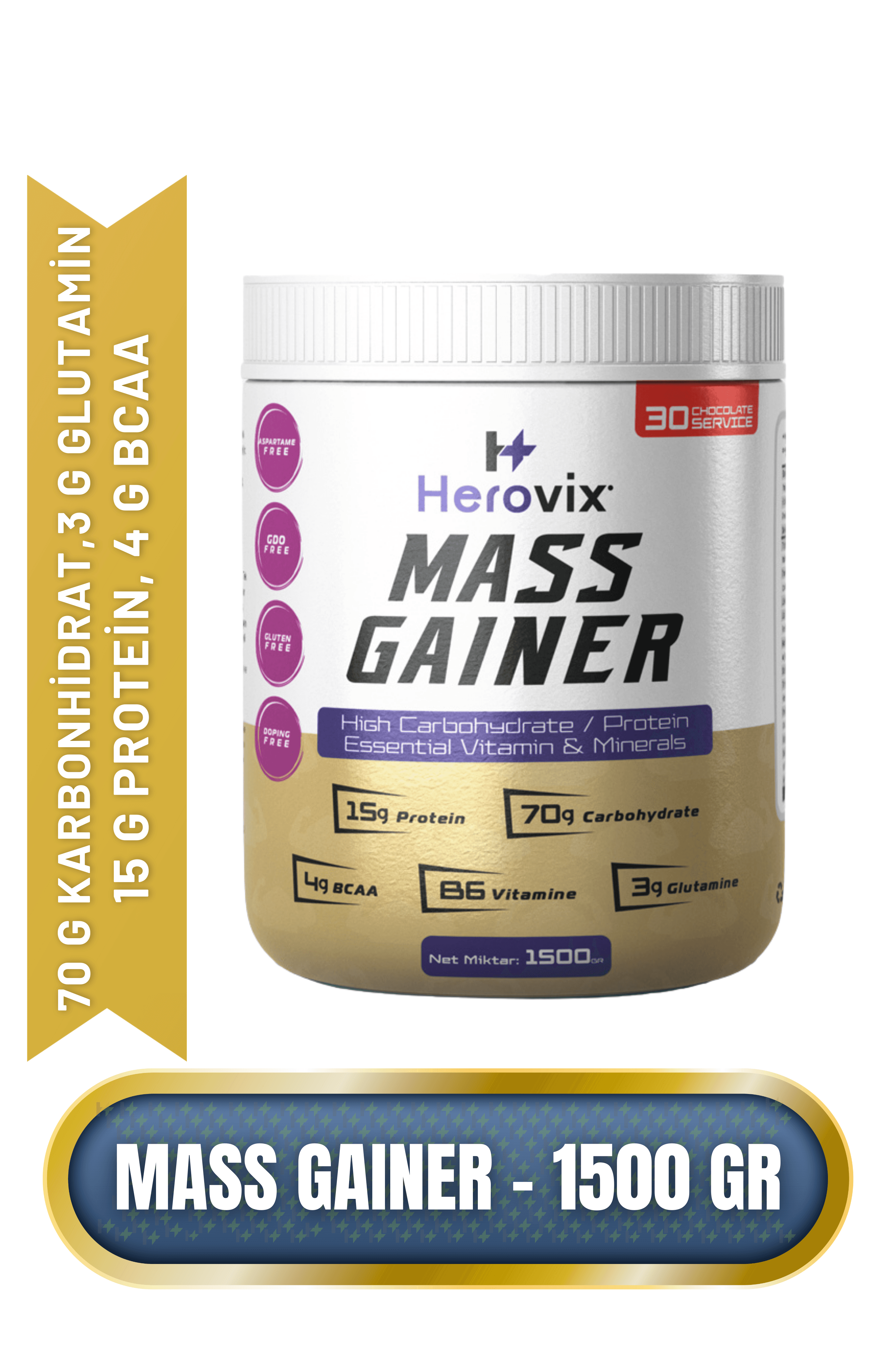 Mass Gainer 1500 gr Çikolata Aromalı – Yüksek Karbonhidrat & Protein – BCAA ve B6 Vitaminli