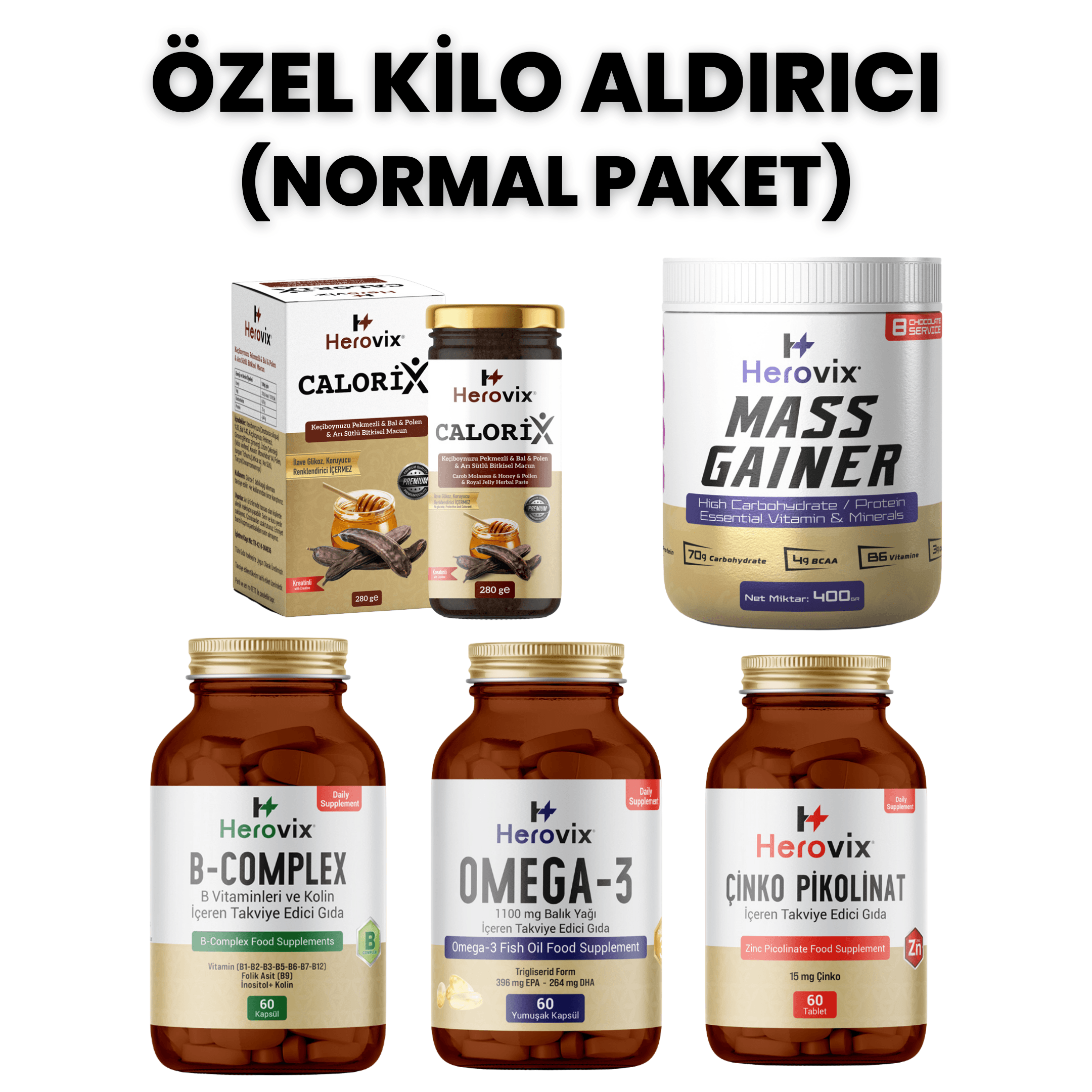 Özel Kilo Aldırıcı Set - Normal Paket ( Omega 3, B Complex, Çinko, Calorix, Gainer 400gr)