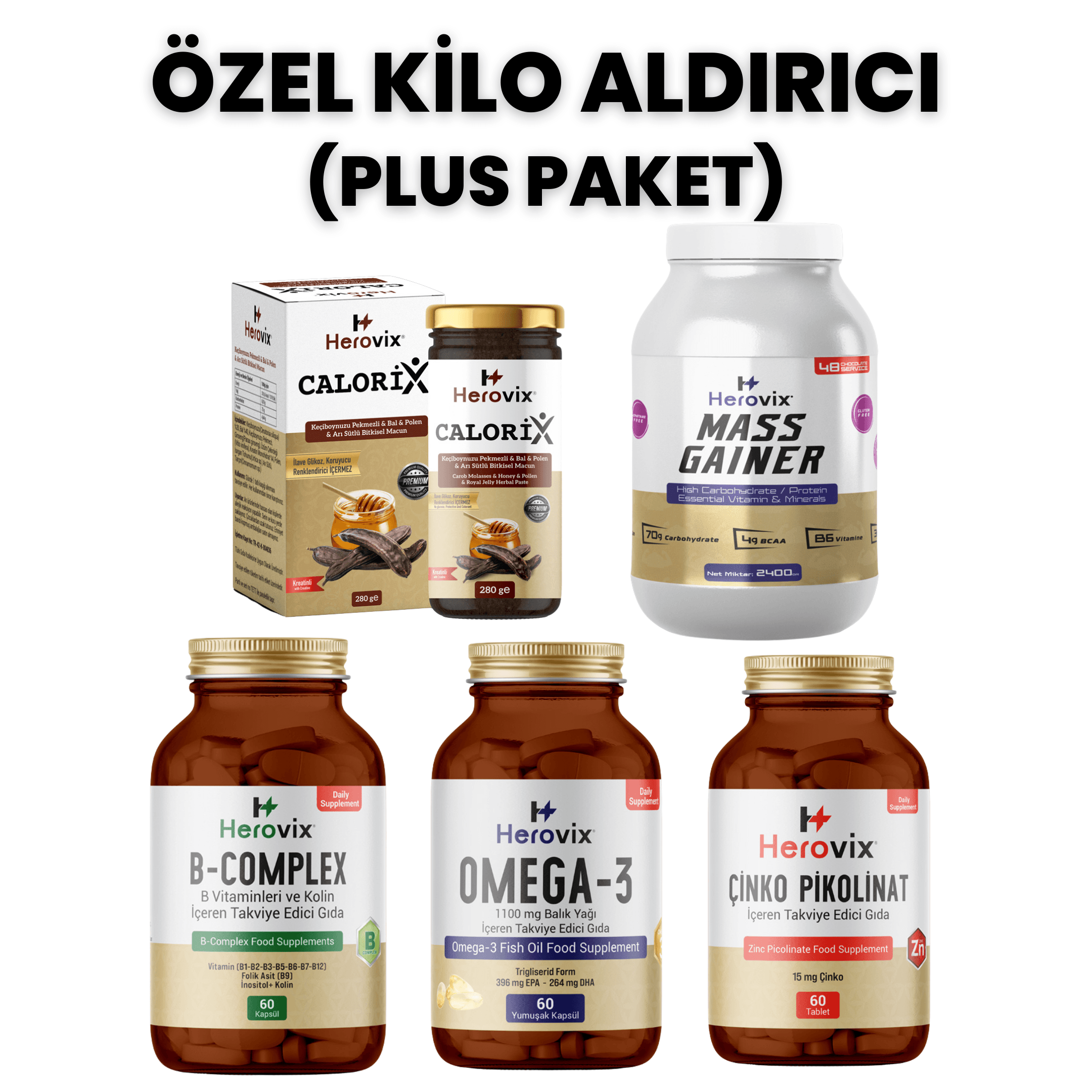 Özel Kilo Aldırıcı Set - Plus Paket ( Omega 3, B Complex, Çinko, Calorix, Gainer 2400gr)