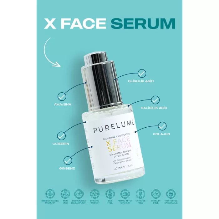 PURELUME X FACE AHA + BHA İÇEREN PEELING ETKLİ LEKE KARŞITI YÜZ BAKIM SERUMU 30 ML