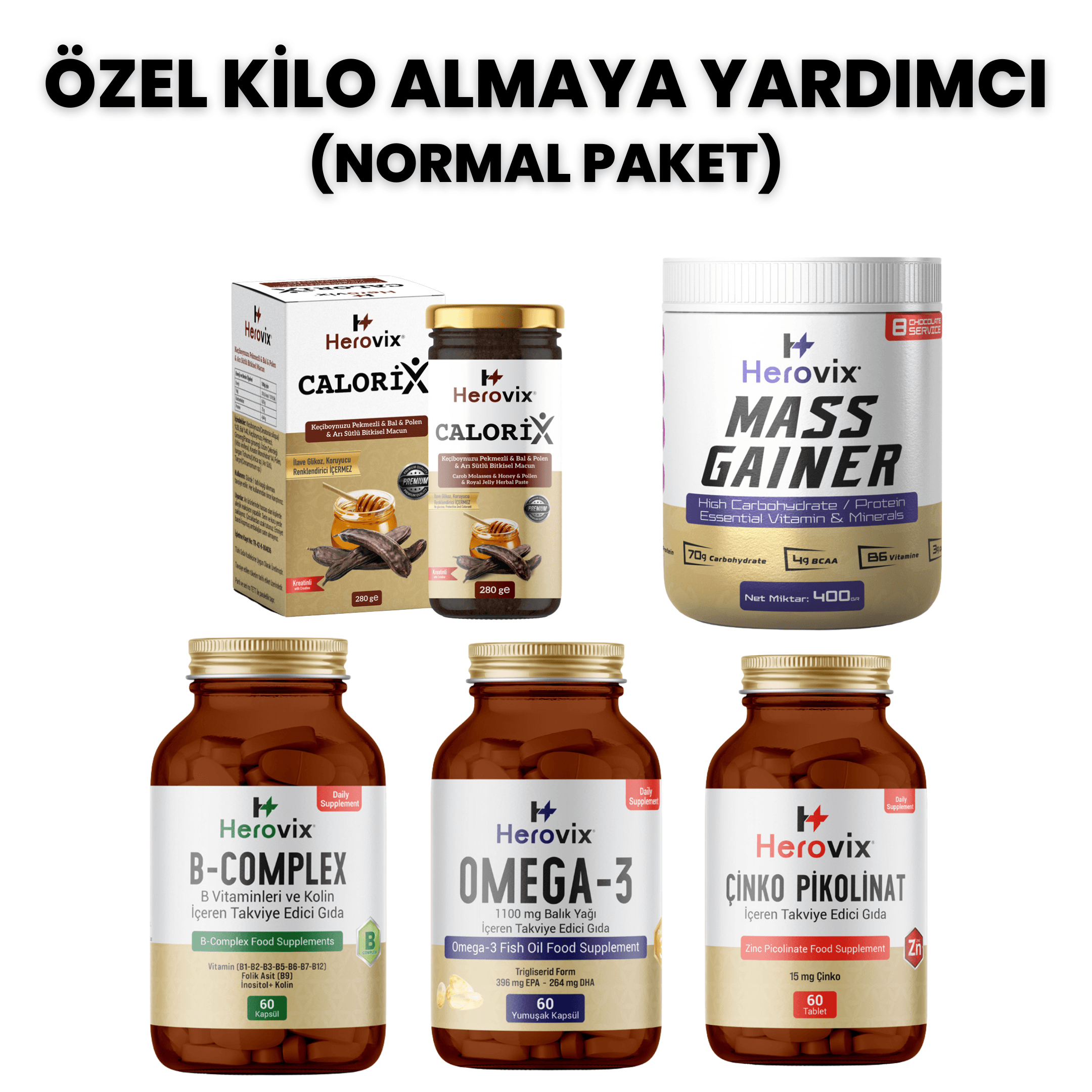 Özel Kalori Desteği - Normal Paket ( Omega 3, B Complex, Çinko, Calorix, Gainer 400gr)