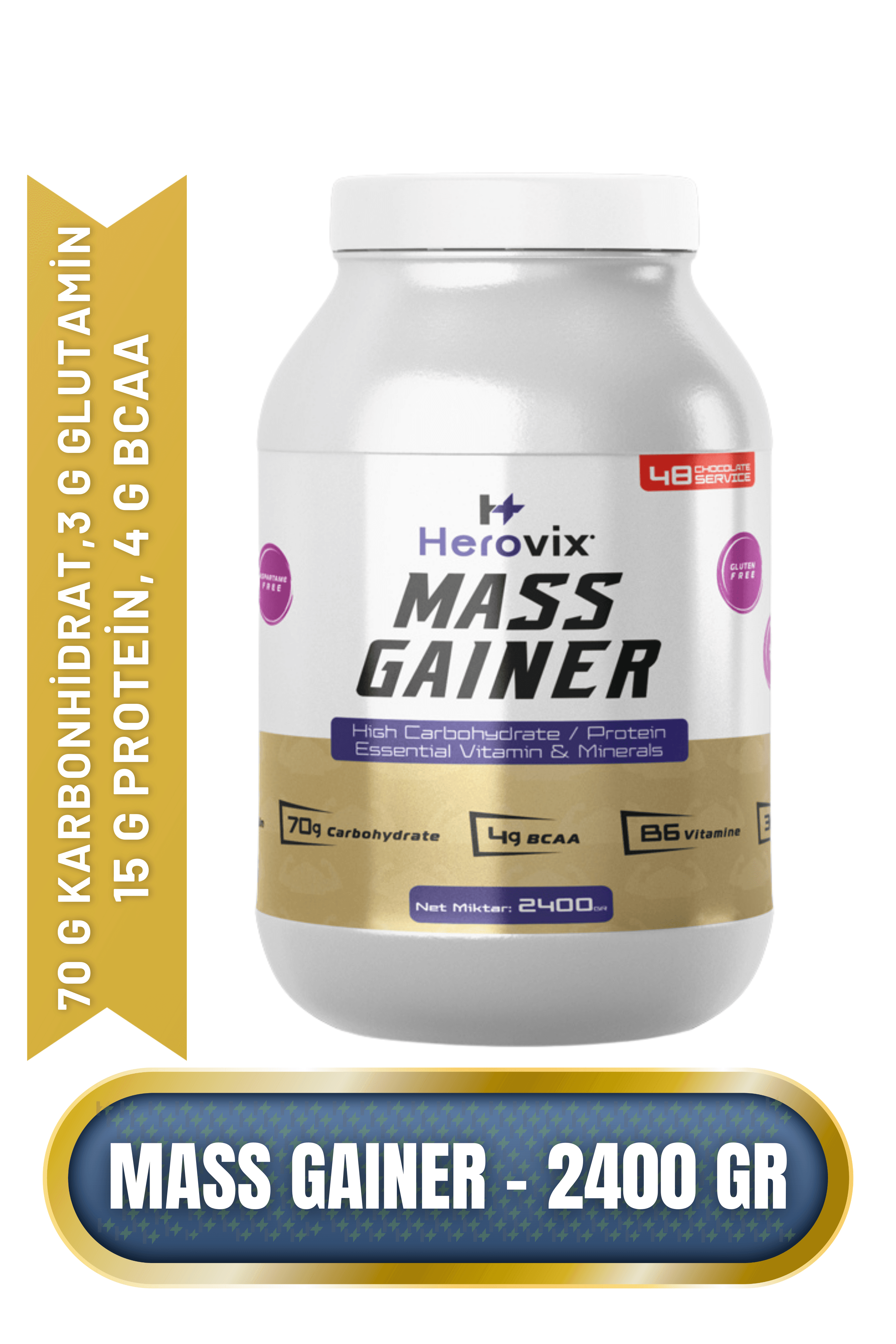 Mass Gainer 2400 gr Çikolata Aromalı – Yüksek Karbonhidrat & Protein – BCAA ve B6 Vitaminli