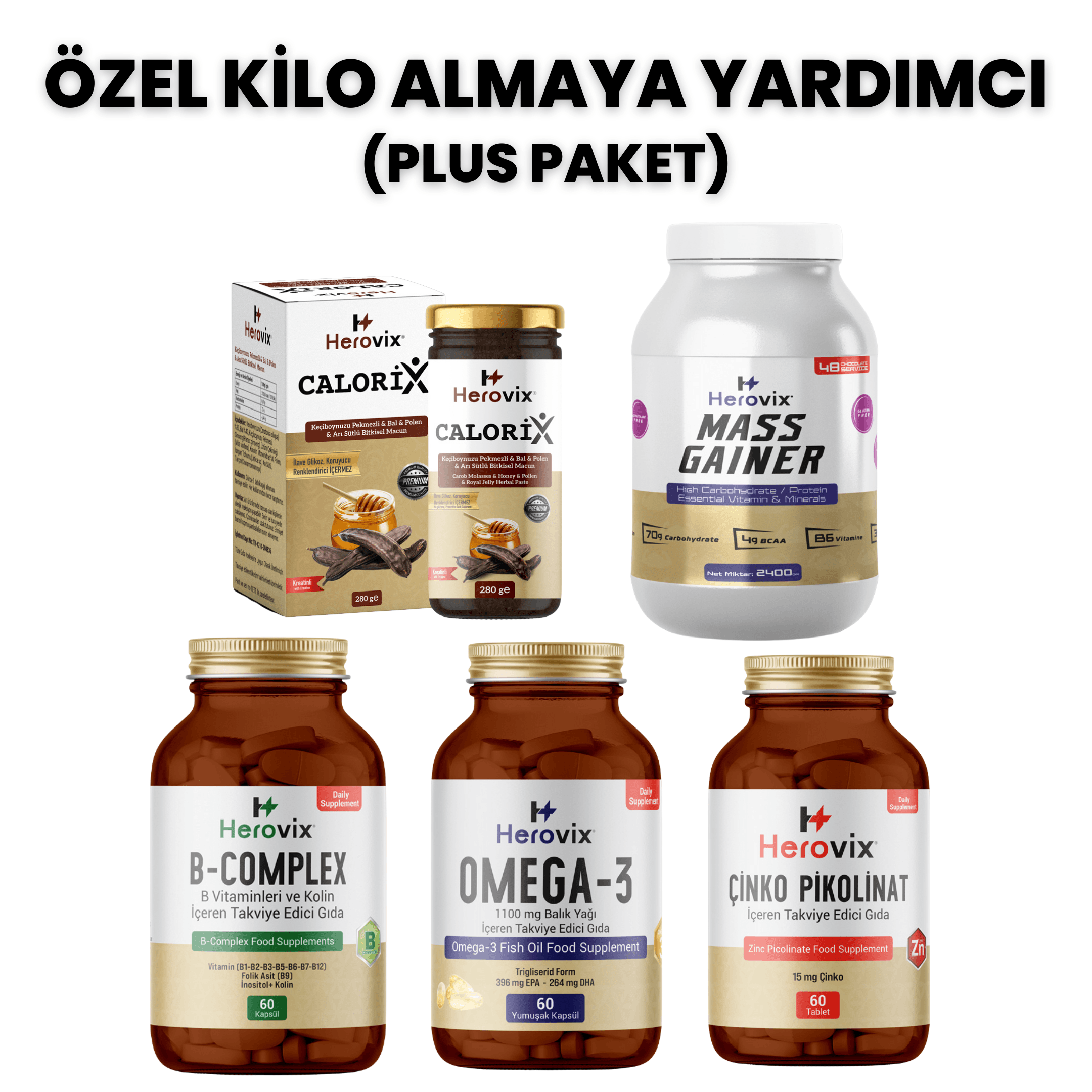 Özel Kalori Desteği - Plus Paket ( Omega 3, B Complex, Çinko, Calorix, Gainer 2400gr)