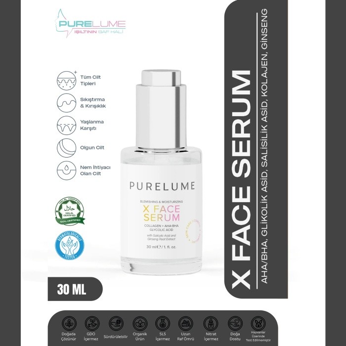 PURELUME X FACE AHA + BHA İÇEREN PEELING ETKLİ LEKE KARŞITI YÜZ BAKIM SERUMU 30 ML