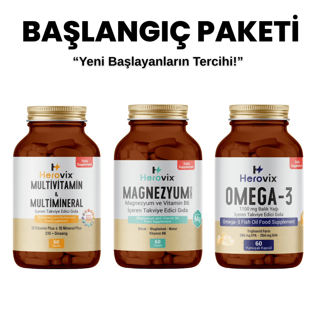 Herovix Sporculara Özel Başlangıç Paketi 3'lü (Omega 3, Magnezyum, Multivitamin)