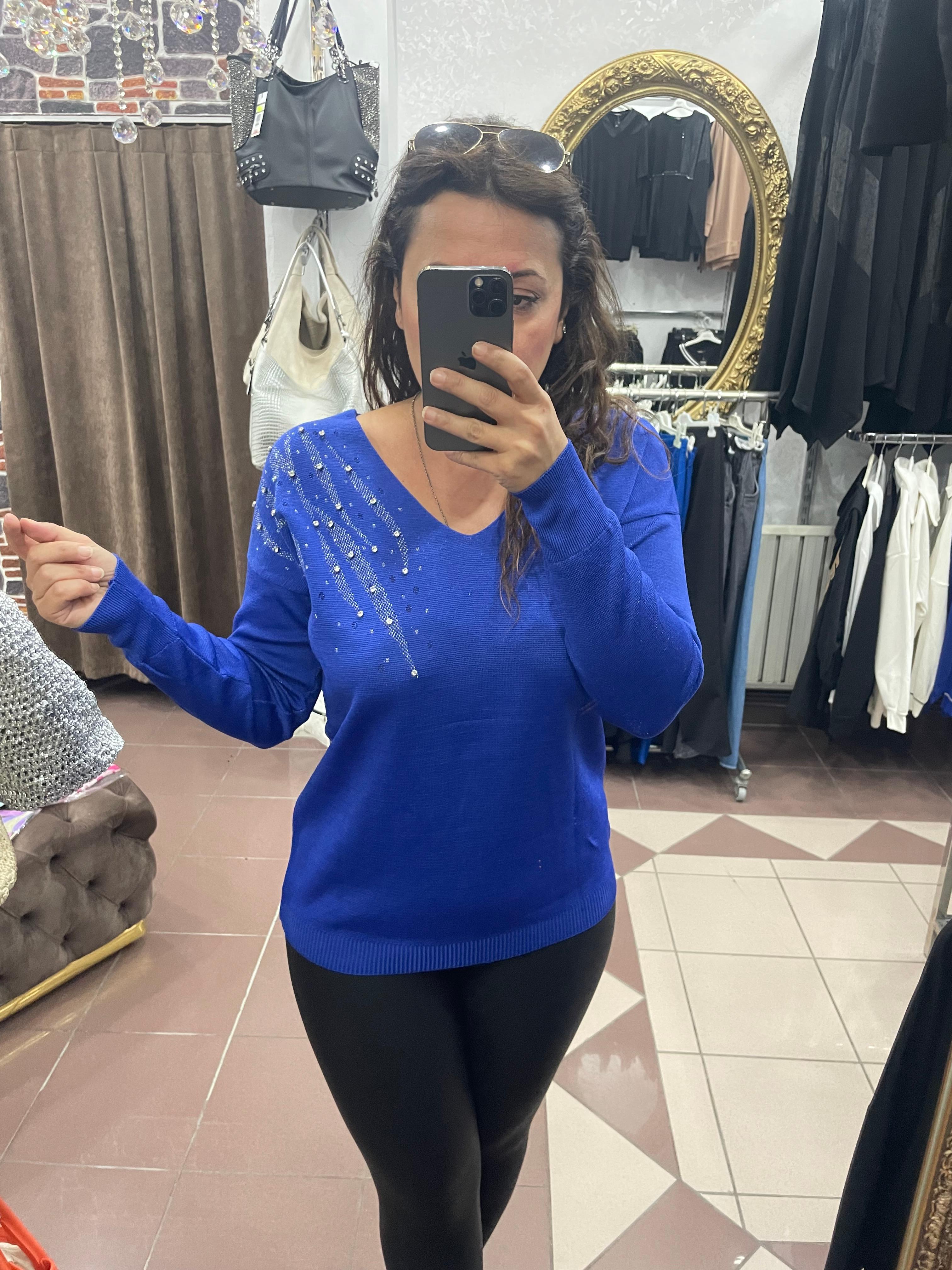 TAŞLI TRİKO BLUZ - SAKS