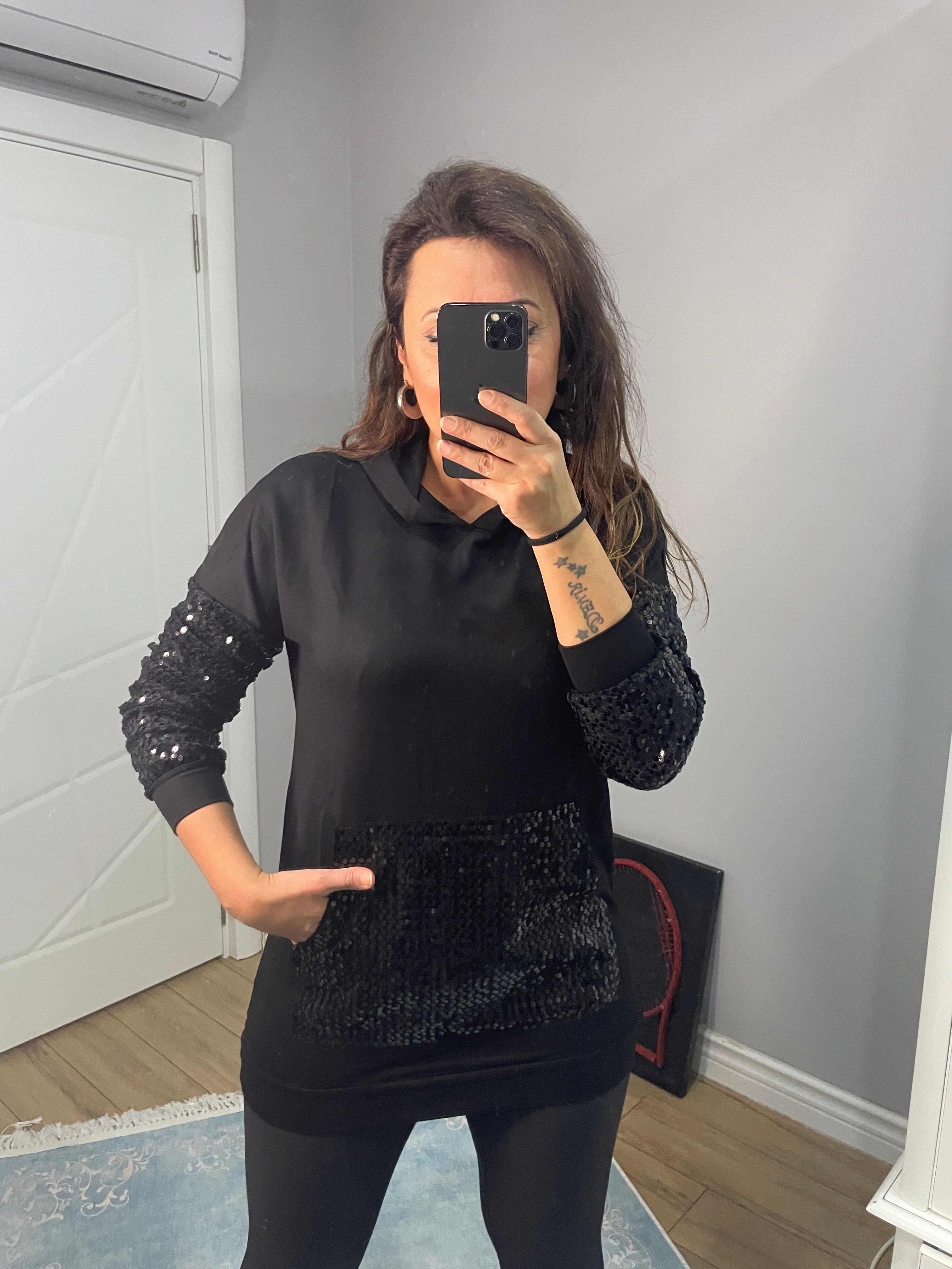 BÜYÜK BEDEN PUL PAYET SWEATSHİRT