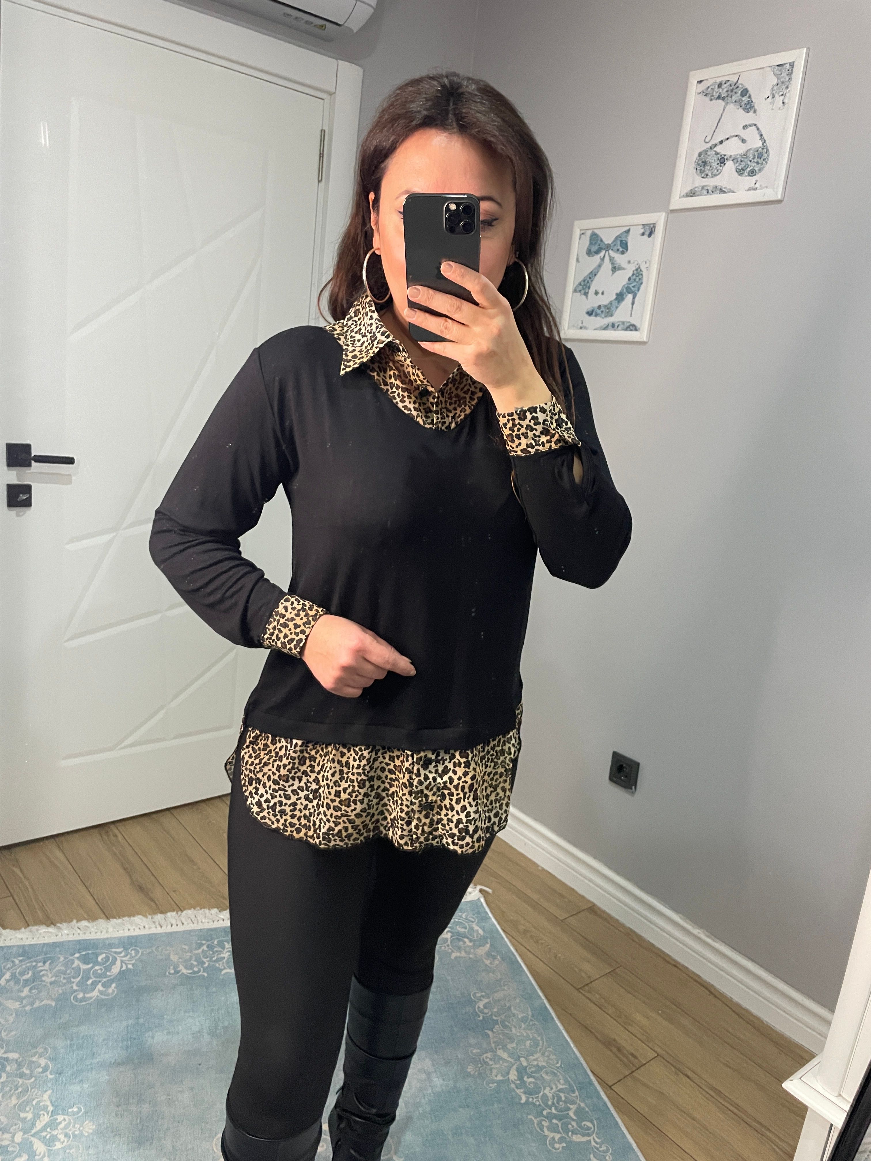LEOPAR GÖMLEK YAKA BLUZ