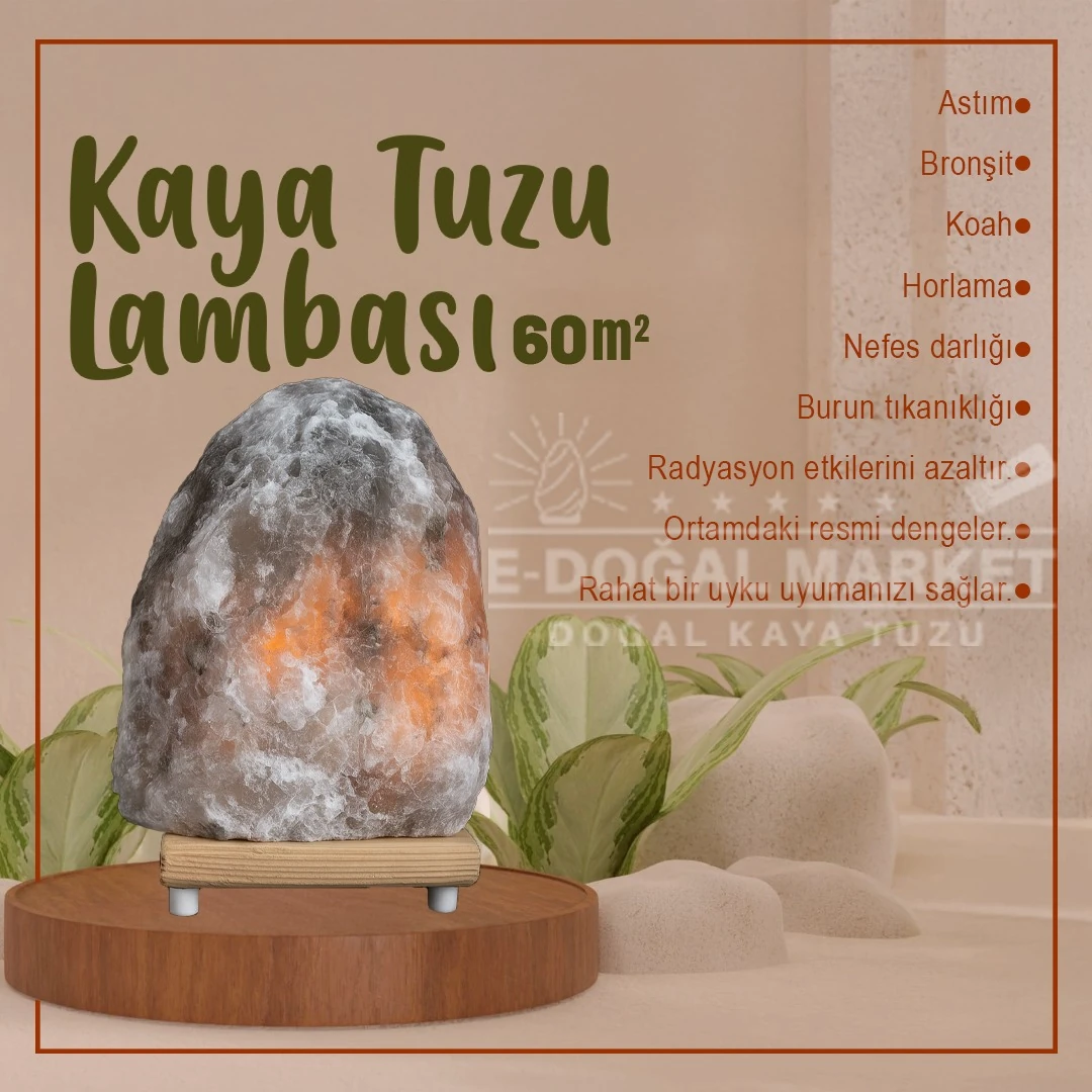 60 M2 Kadar Etkili Kaya Tuzu Lambası  %100 Doğal  Ampul Kablo Dahil