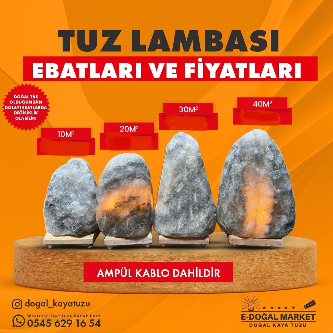 40M2 Kadar Etkili Kaya Tuzu Lambası  %100 Doğal Çankırı Ampul Kablo Dahil