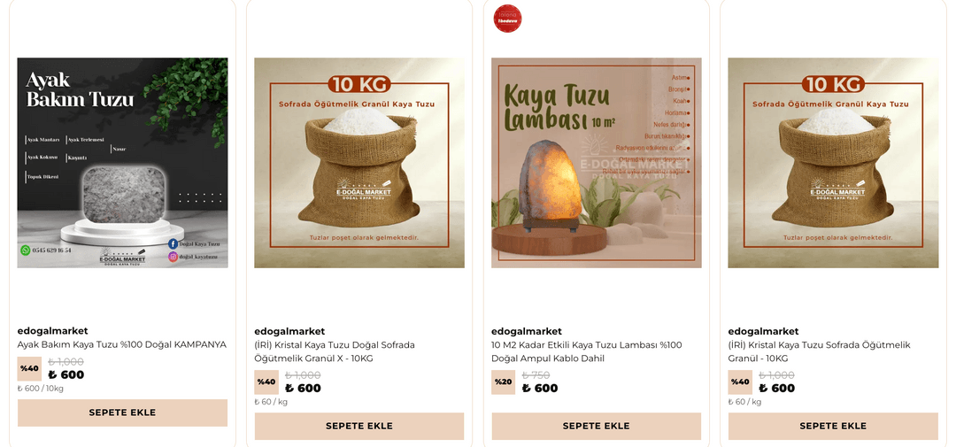 E- Doğal Market Doğal Kaya Tuzu Ürünleri