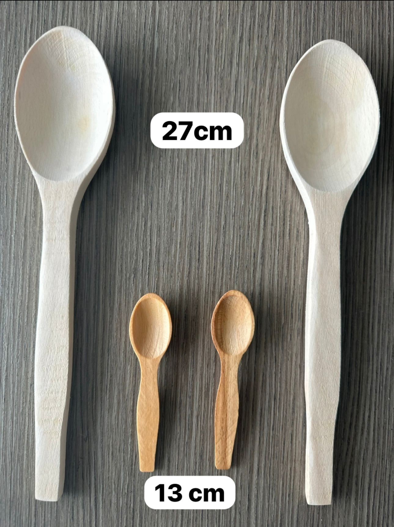 2 Adet 27 Cm Ahşap Kaşık 2 Adet 13 Cm Şeker Kaşığı