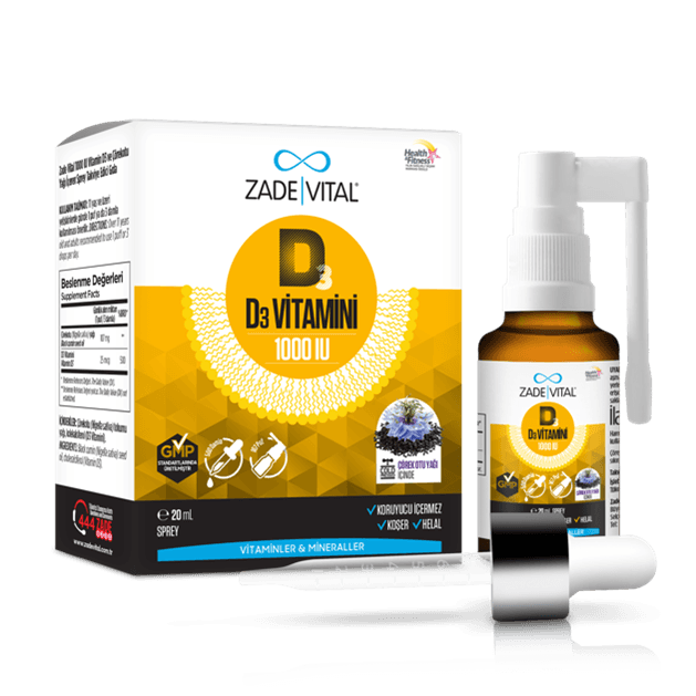 Zade Vital 1000 IU D3 Vitamini ve Çörek Otu Yağı İçeren Sprey 20 ml