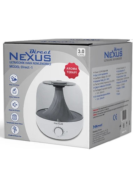 Direct NEXUS Ultrasonik Buhar Makinesi Humudifier / Aromaterapi Cihazı Diffüzör 3 Litre