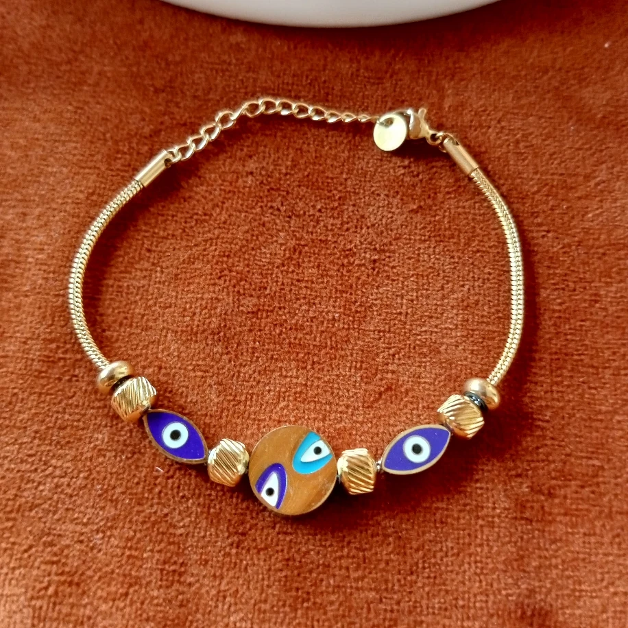 Nazar boncuklu gold çelik bileklik