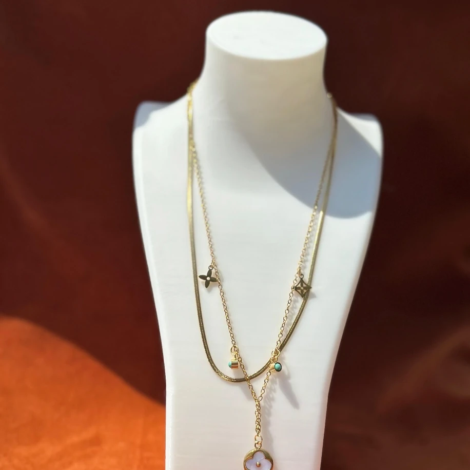 Gold Renk Çift Sıra Çelik kolye