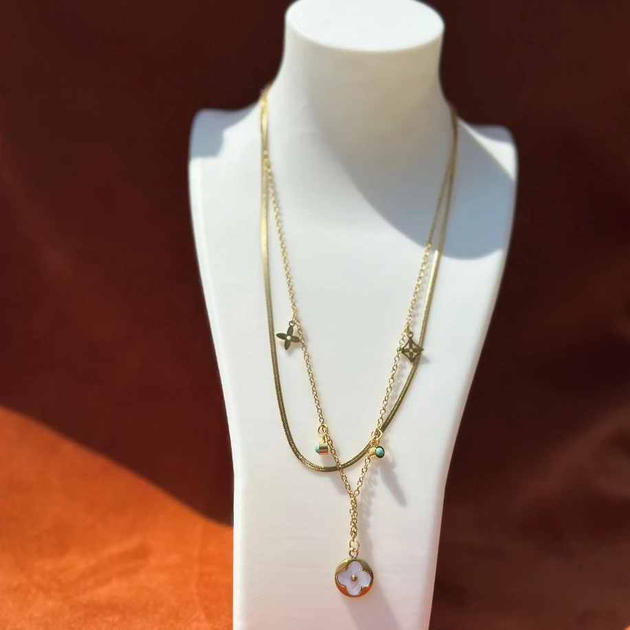 Gold Renk Çift Sıra Çelik kolye