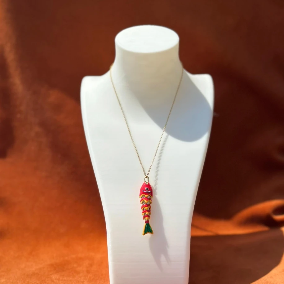 Kırmızı Renk Balık Çelik Kolye